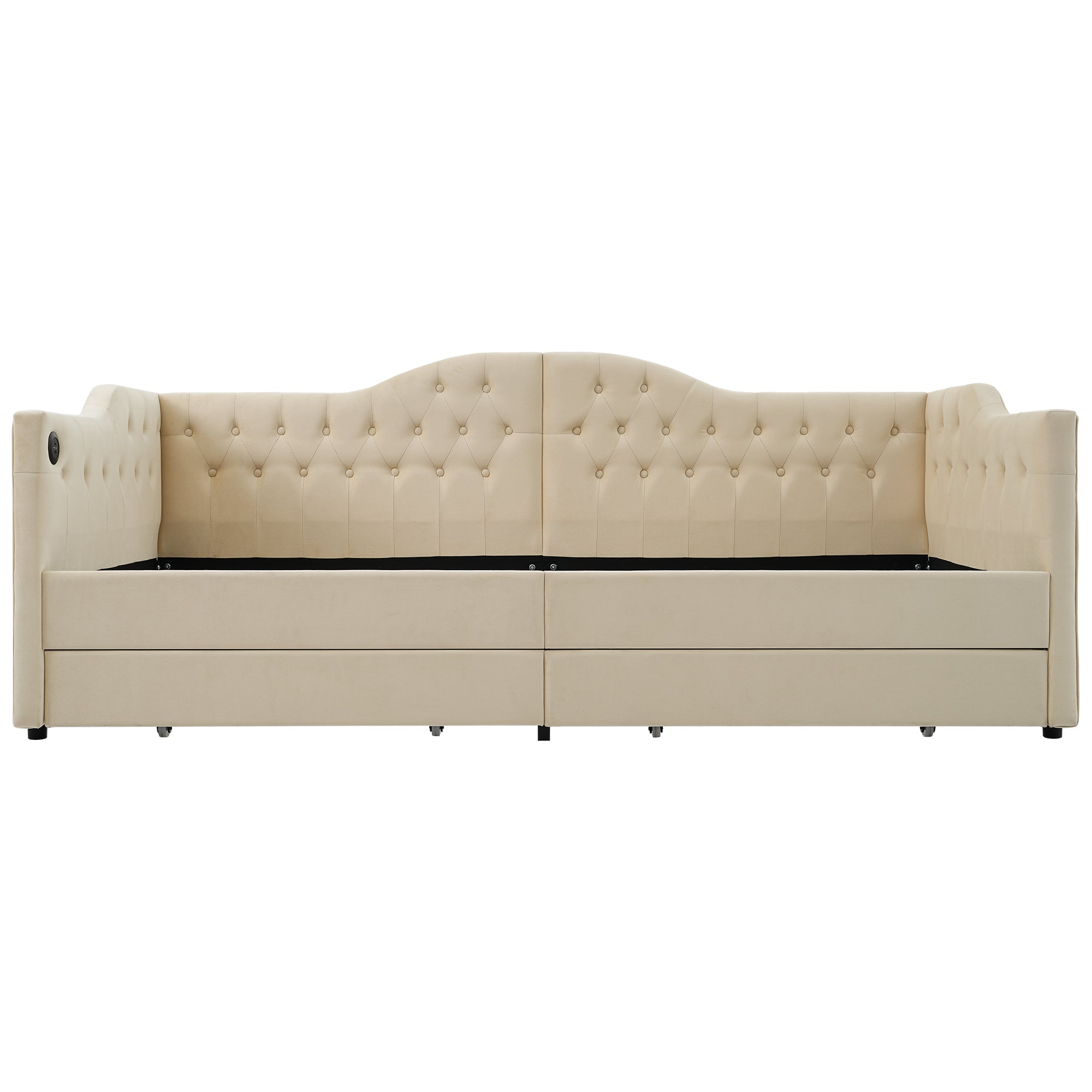 Logidon gestoffeerde slaapbank 90x200 beige USB-oplaadfunctie 2 compartimenten