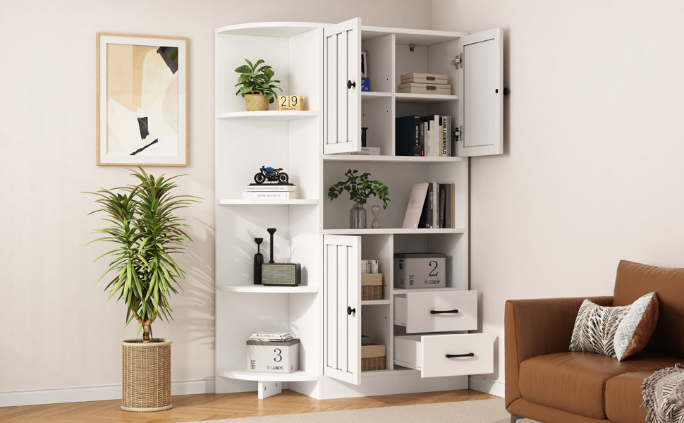 Logidon corner cabinet white 104x35x155 cm display cabinet 3 doors 2 drawers