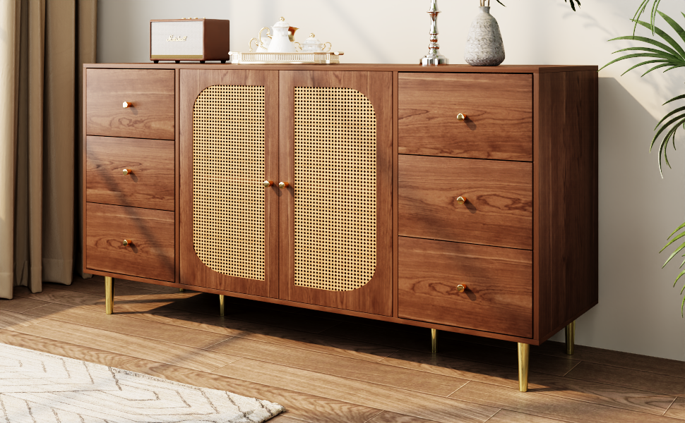 Logidon Rotan Dressoir Bruin 160x40x90 cm met Lade