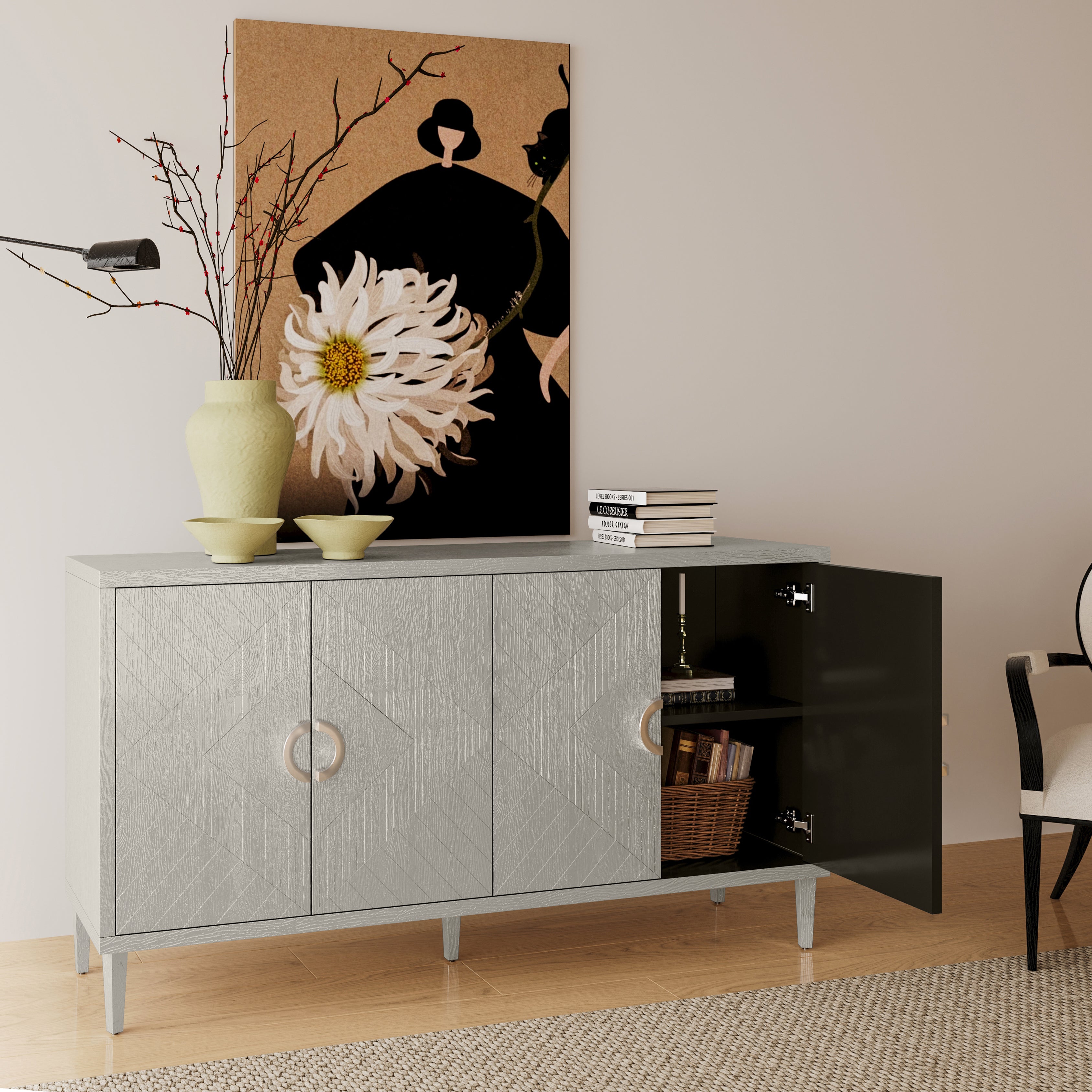 Logidon 152 cm 4-deurskast Champagne MDF Woonkamer
