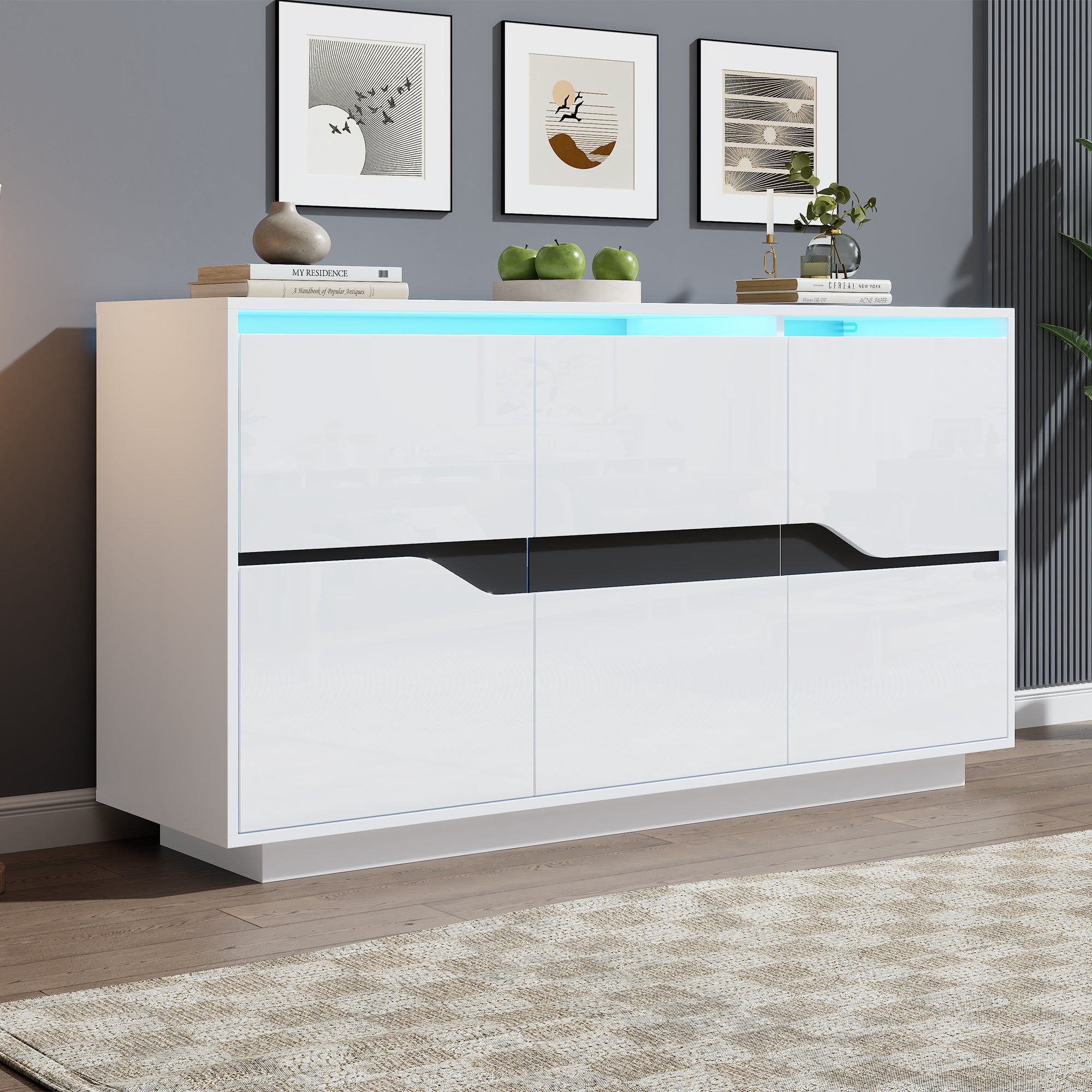 Logidon Sideboard 140x40x76 Cm White Black With 3 Doors LED