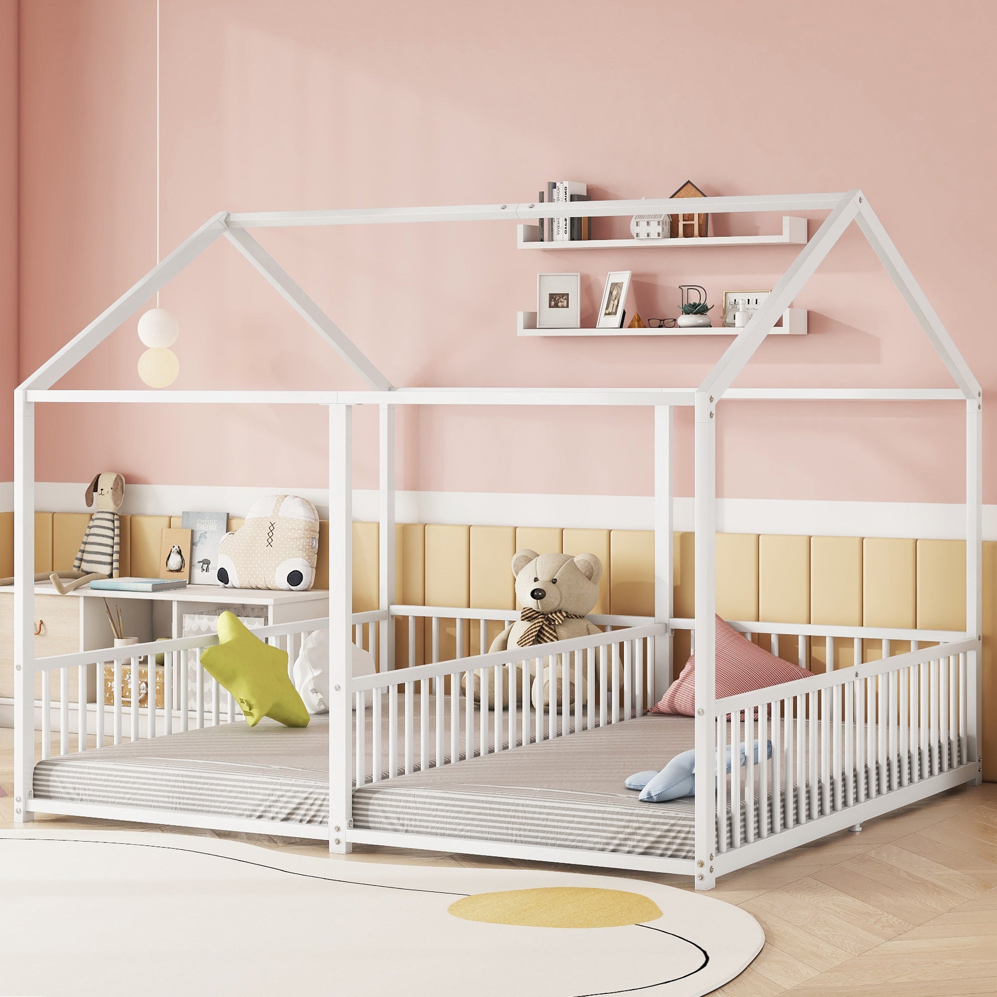 Logidon metalen bed kinderbed 90x200 cm huisvorm wit