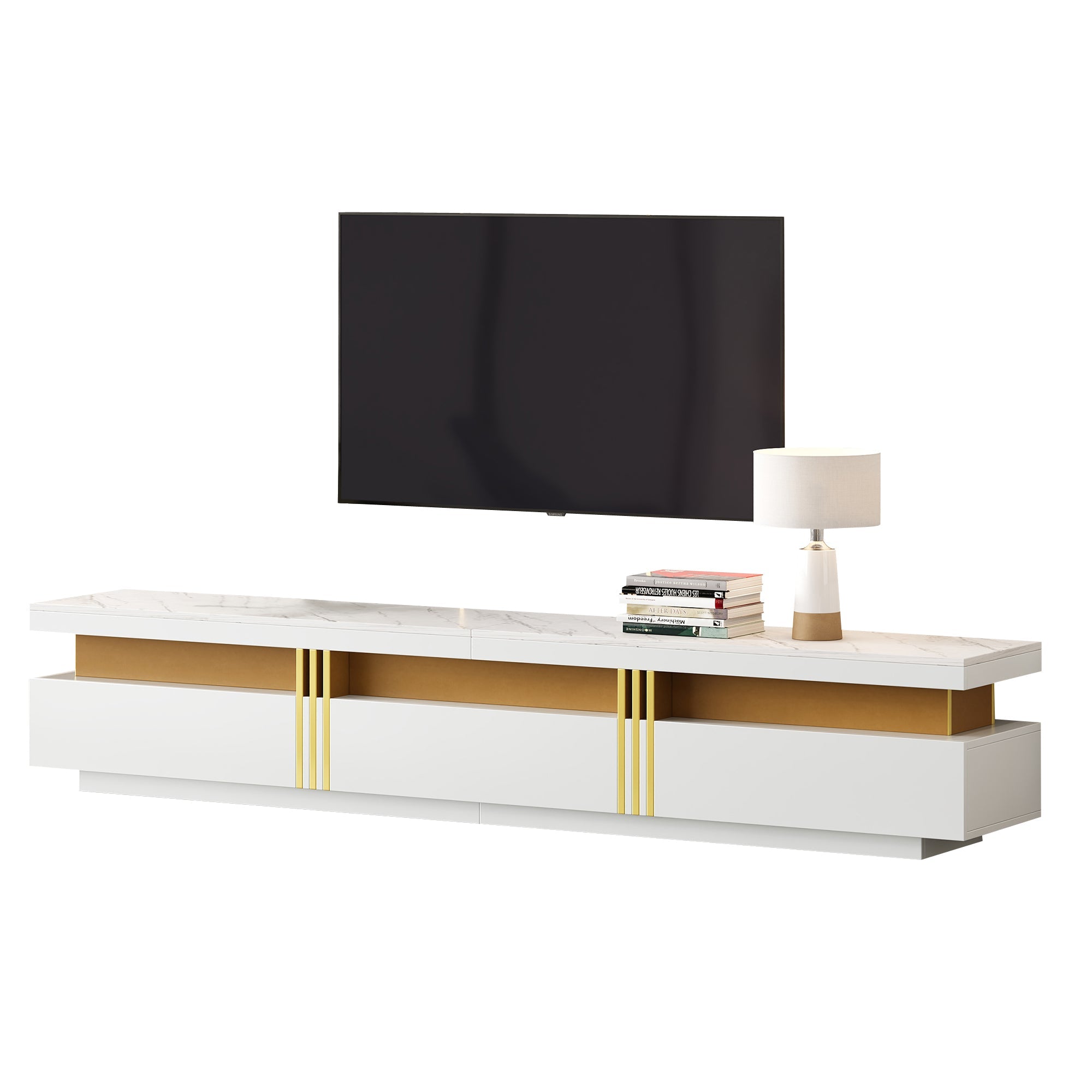 Logidon TV-meubel 200 cm marmerlook drie lades kabelmanagement