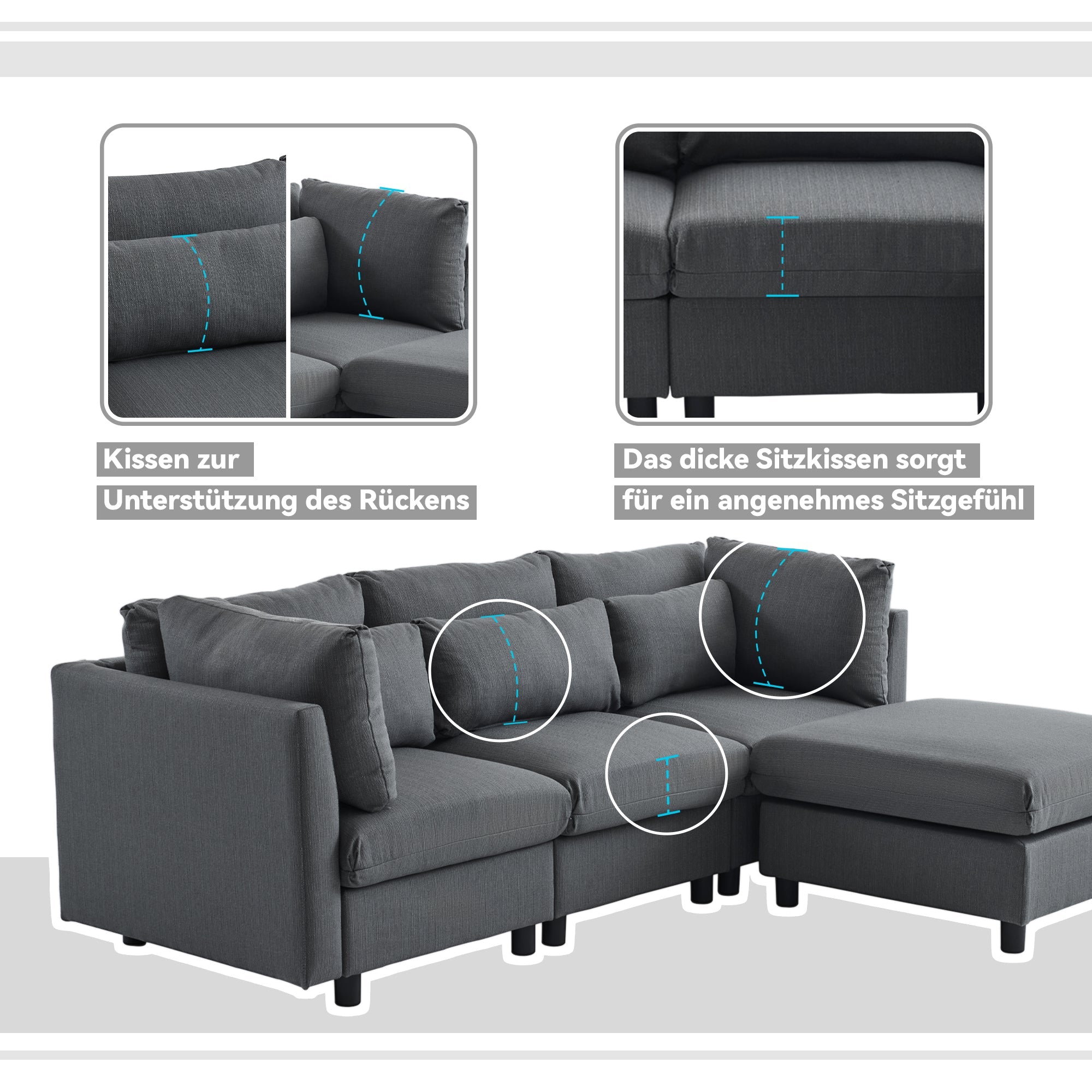 Logidon Modern Design Bank Hoekbank met Voetenbank Grijs 220 cm