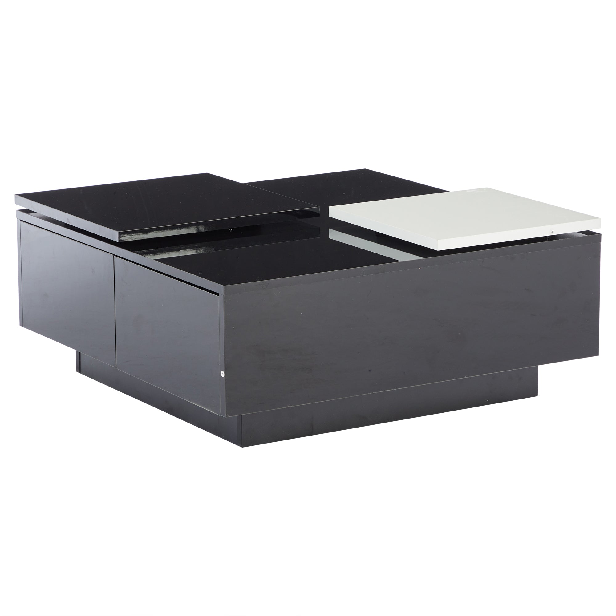 Logidon Hoogglans Salontafel Zwart Wit 75x75 Cm Met 4 Laden
