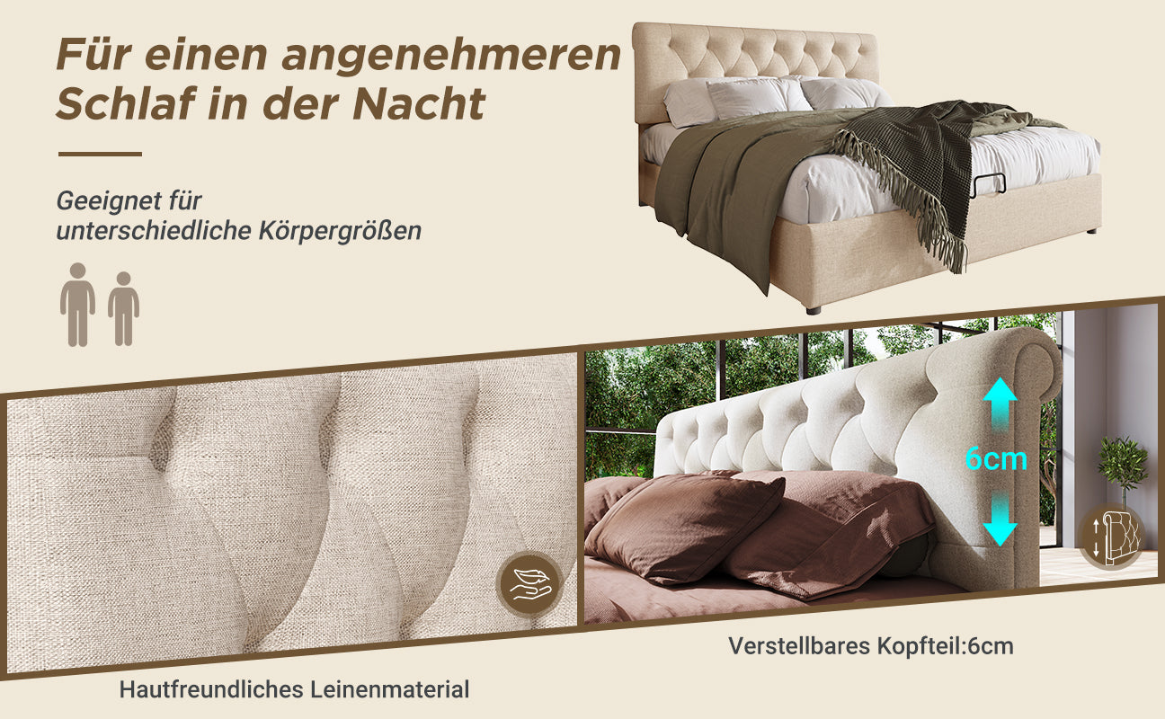 Logidon gestoffeerd bed 160x200 cm met opbergruimte, hoofdbord verstelbaar