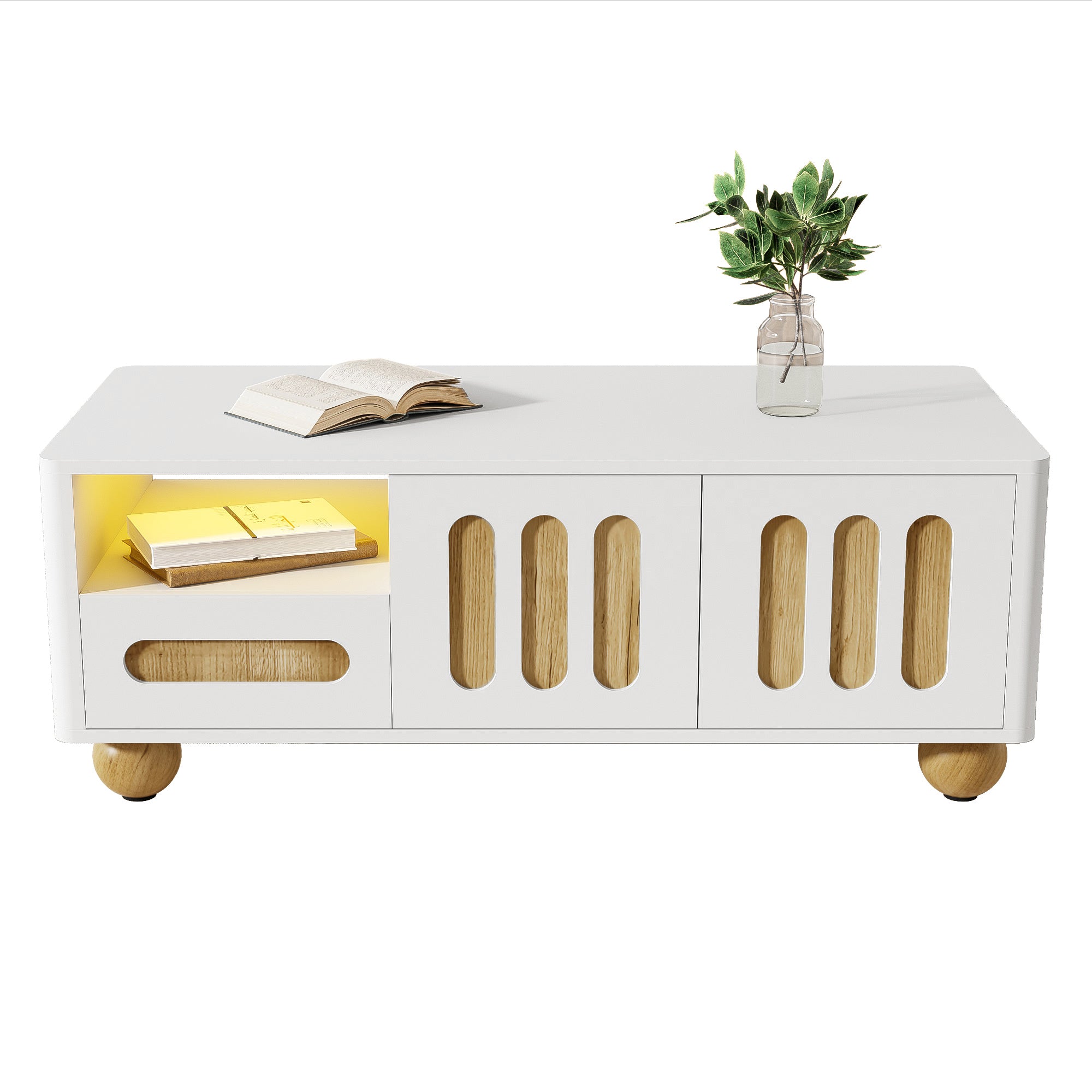Logidon Moderne Salontafel 105x50x40 Cm Wit Houtlook LED Verlichting
