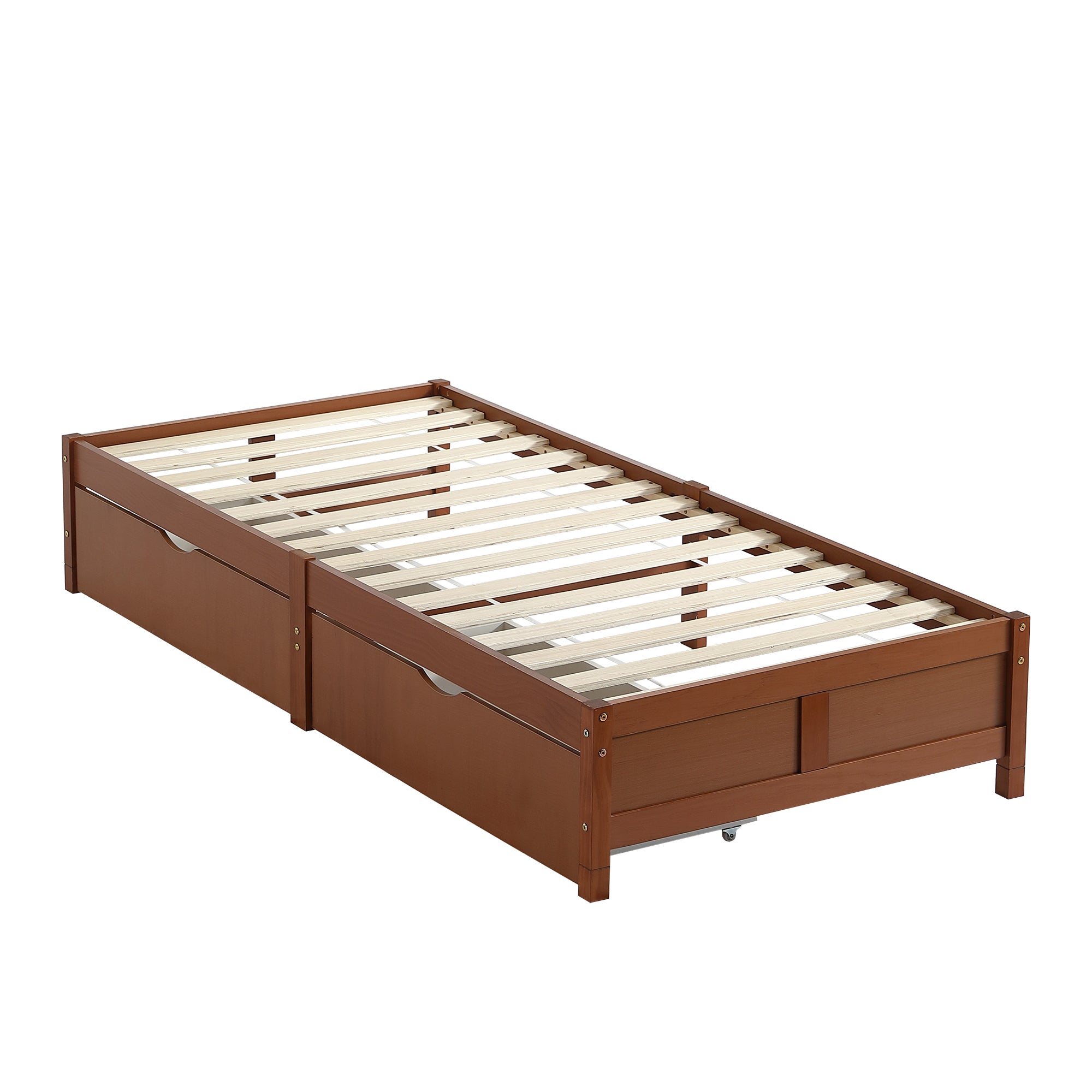 Logidon kinderbed 90x200 roodbruin houten bed met 2 lades en wielen