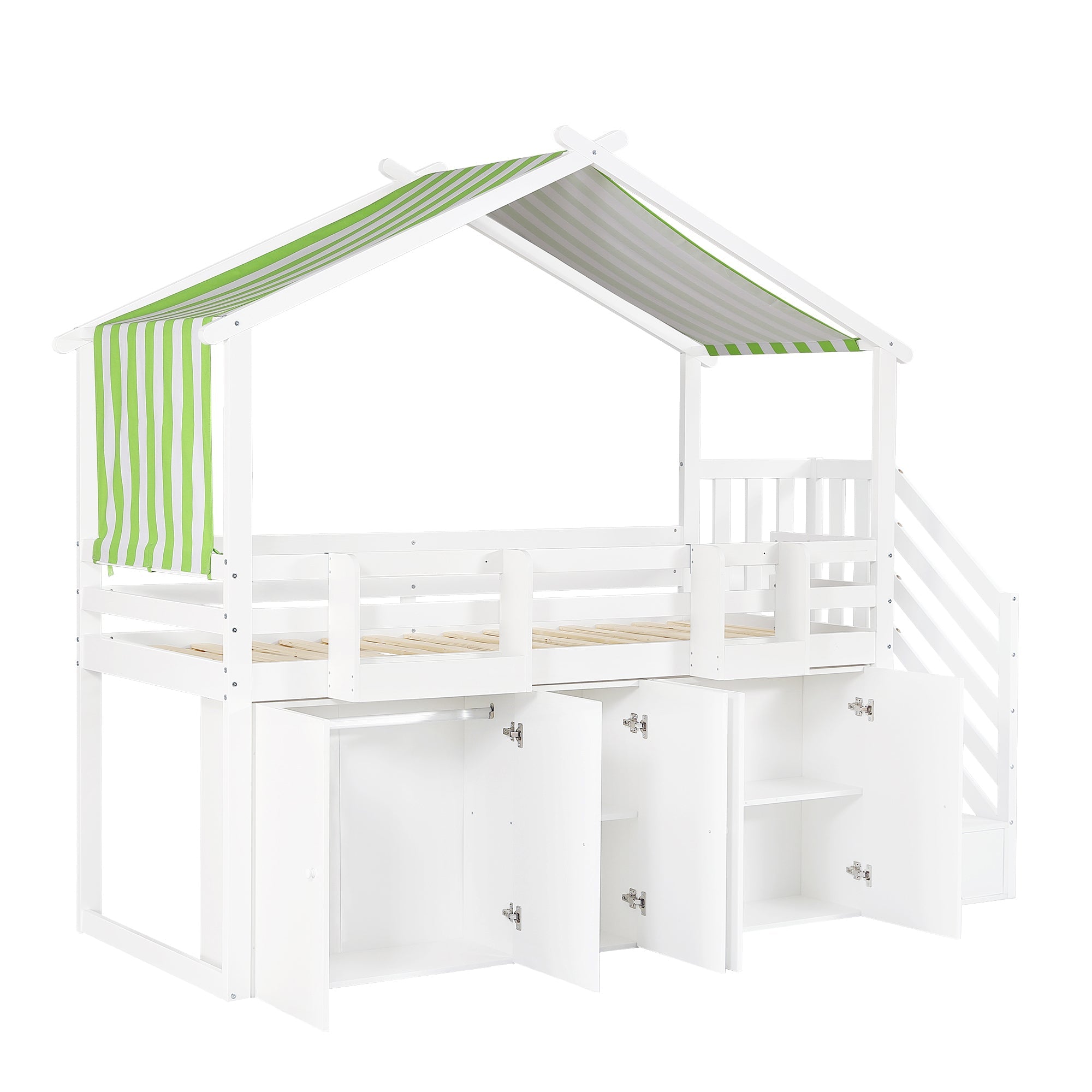 Logidon Kinderstapelbed 90x200 cm witgroen met kledingkast