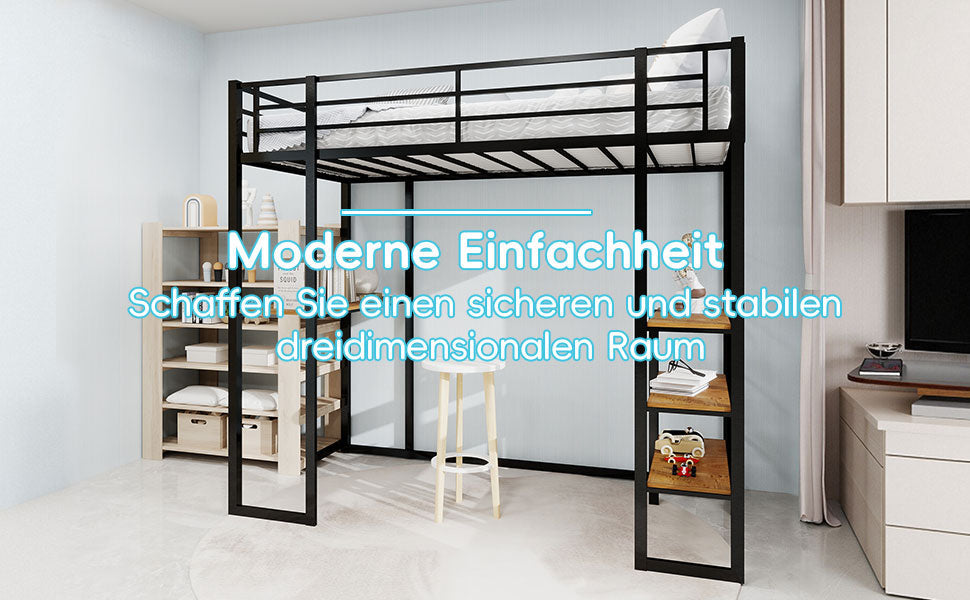 Logidon ijzeren framebed met L-bureau en trap zwart