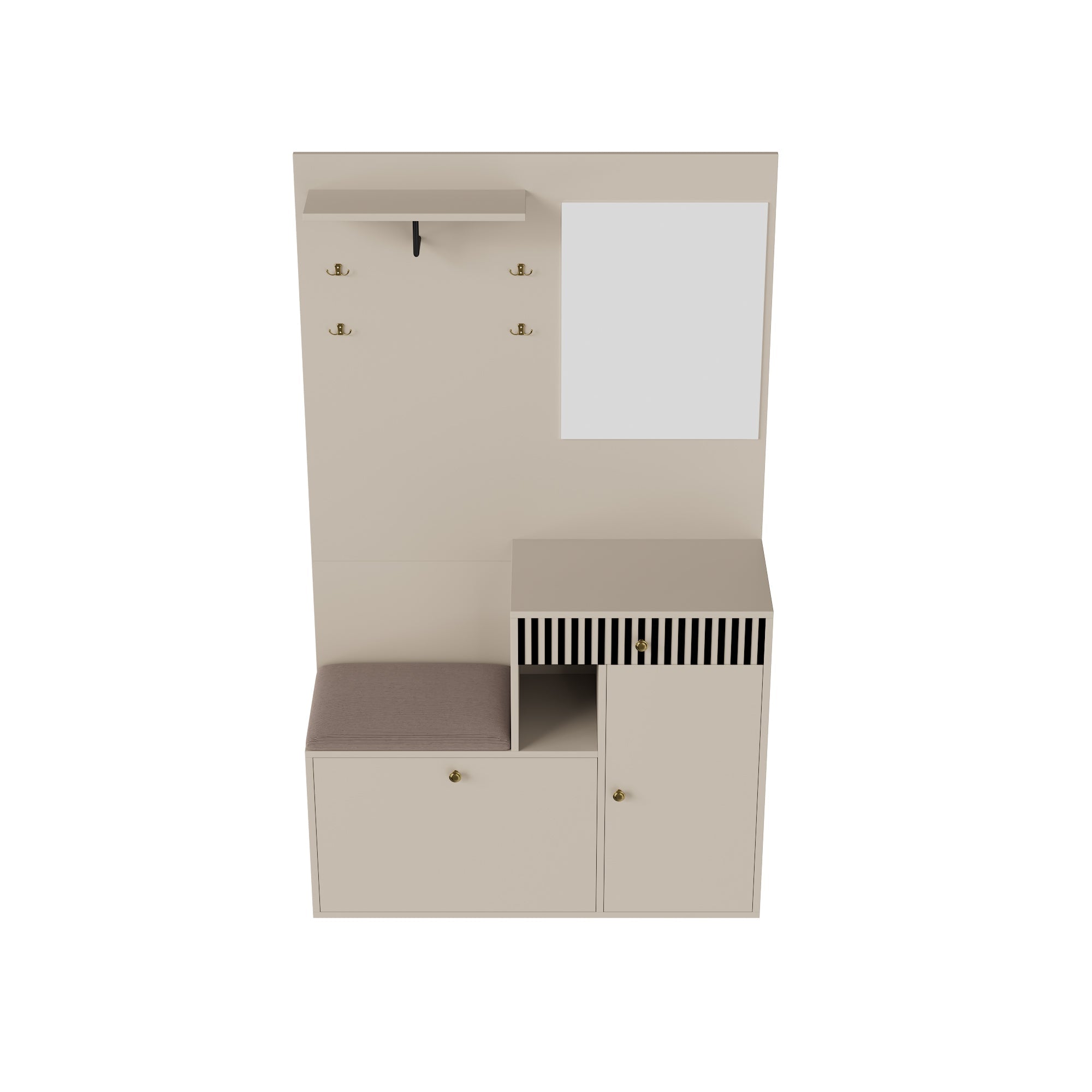 Logidon kledingkastset beige met spiegel en zitkussen 110x185x37 cm