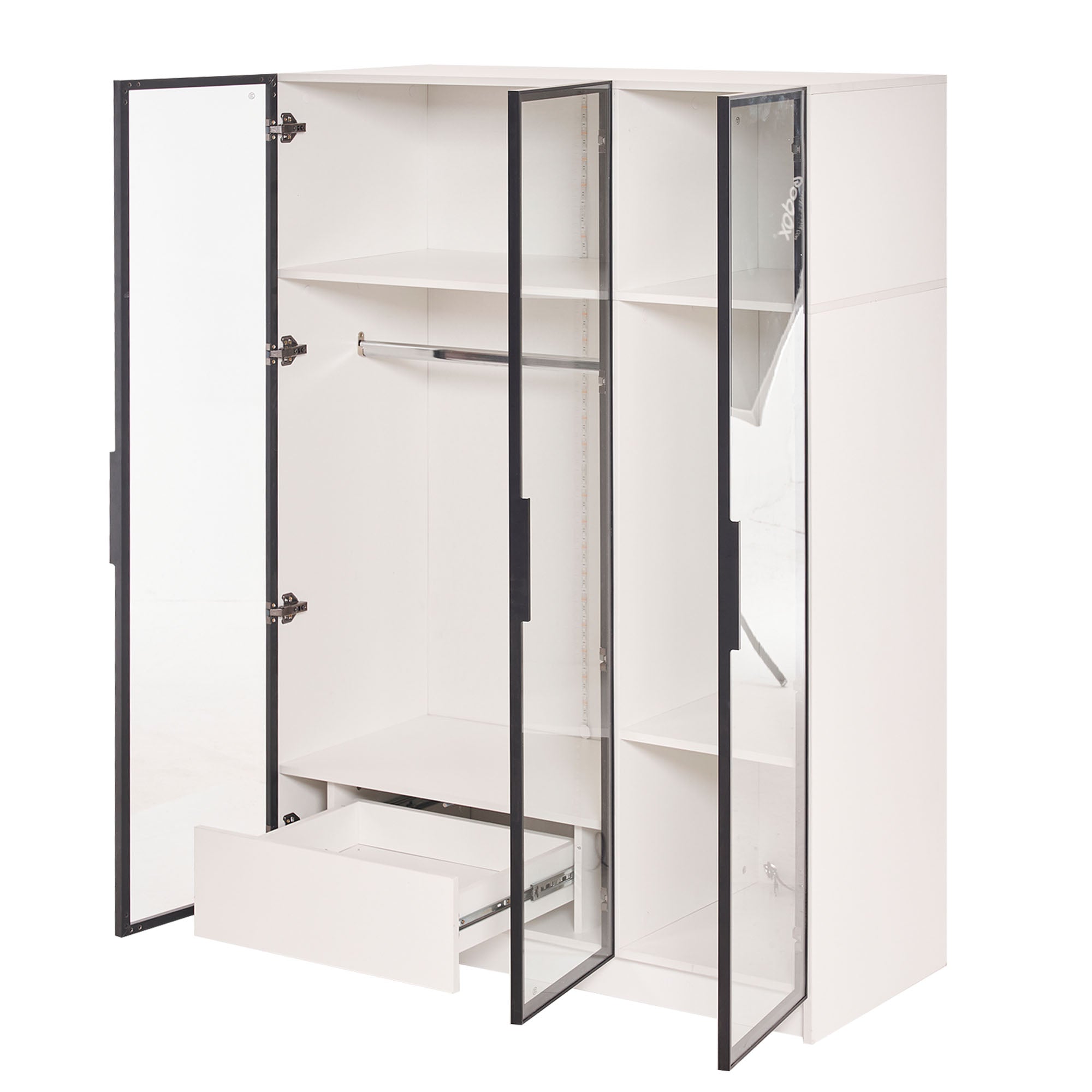 Logidon Witte kledingkast 110x50x160 cm met 3 glazen deuren LED