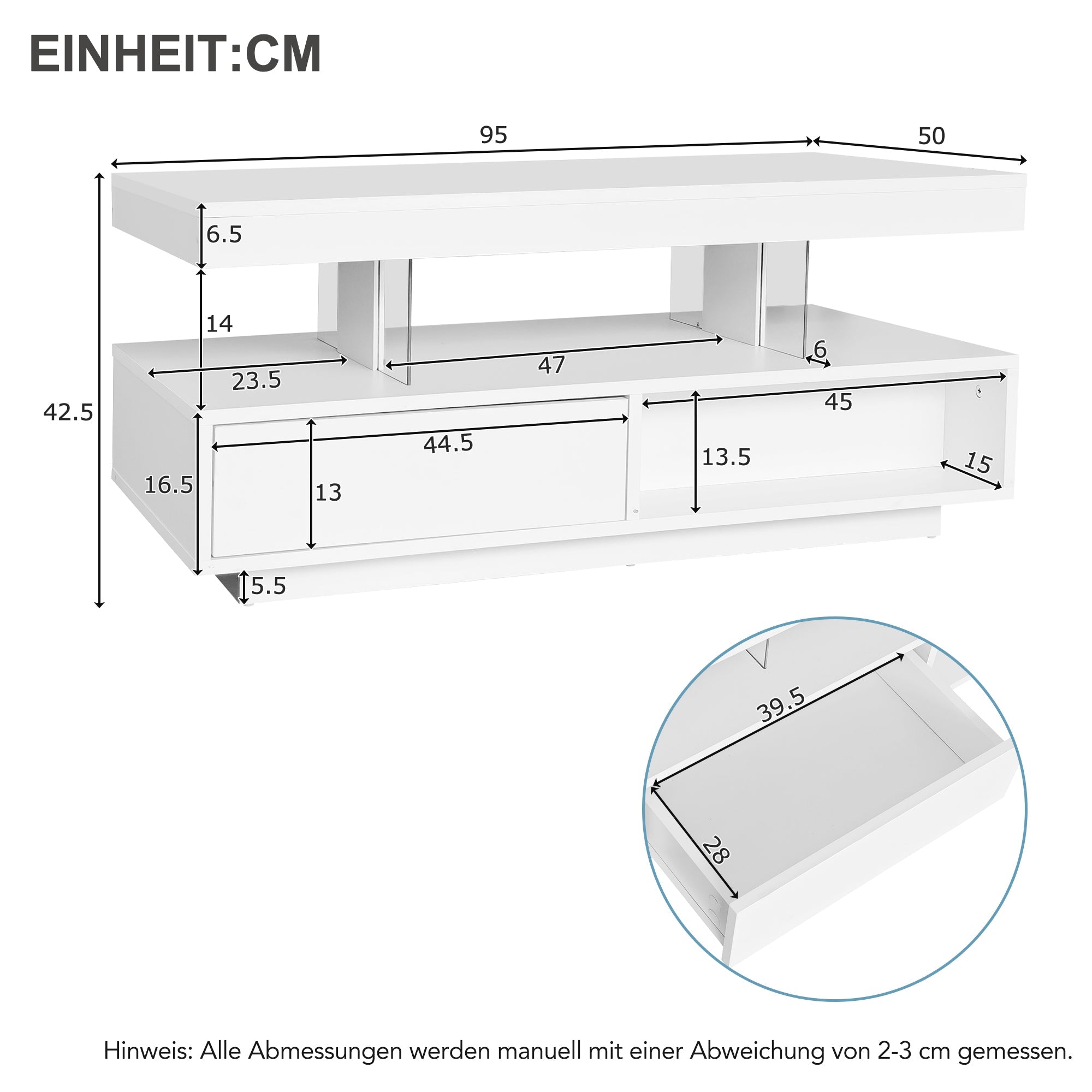 Logidon Witte Hoogglans Salontafel 95x50 cm Met Glazen Bladen