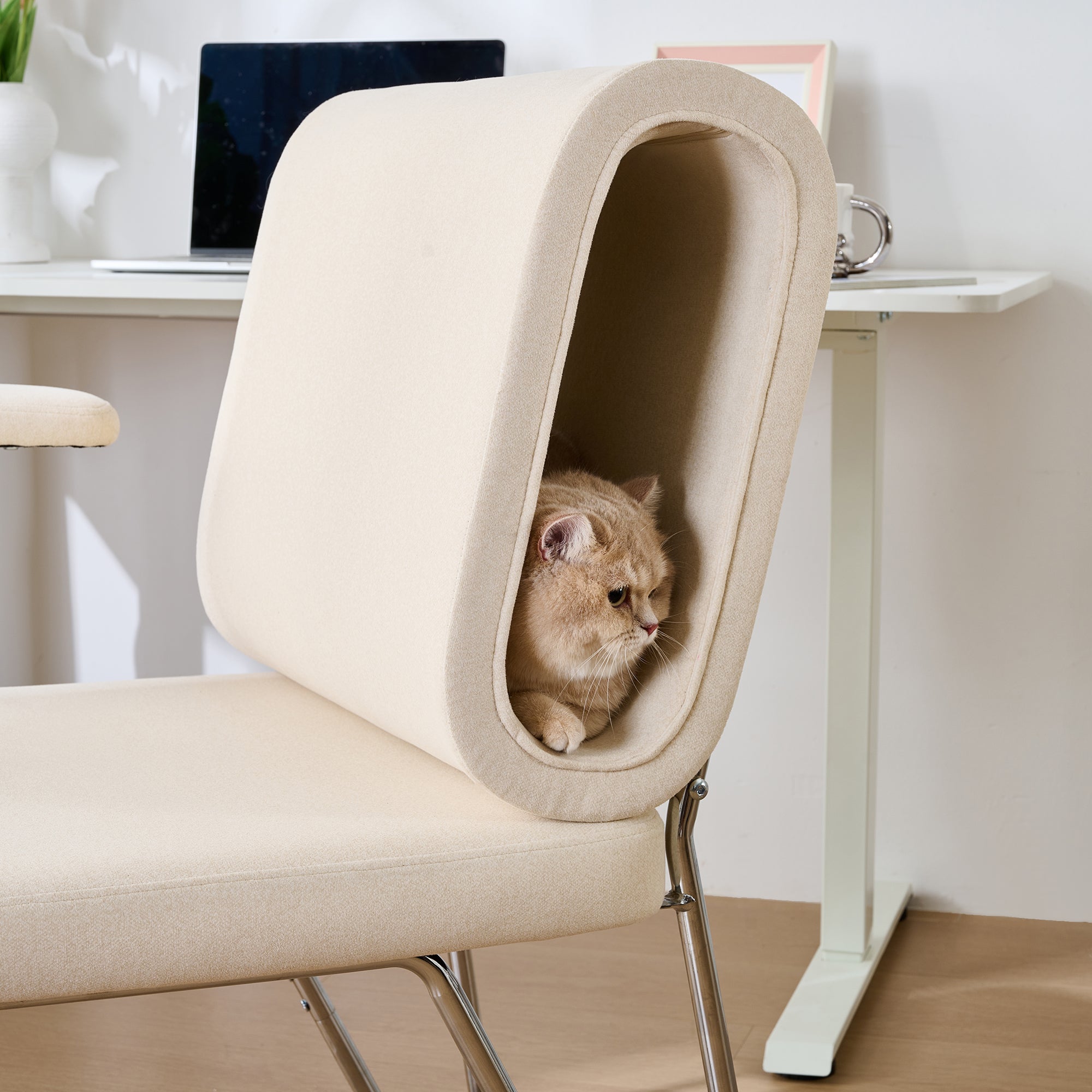 Logidon Bureaustoel Met Kattenmand Beige Brede Zitting