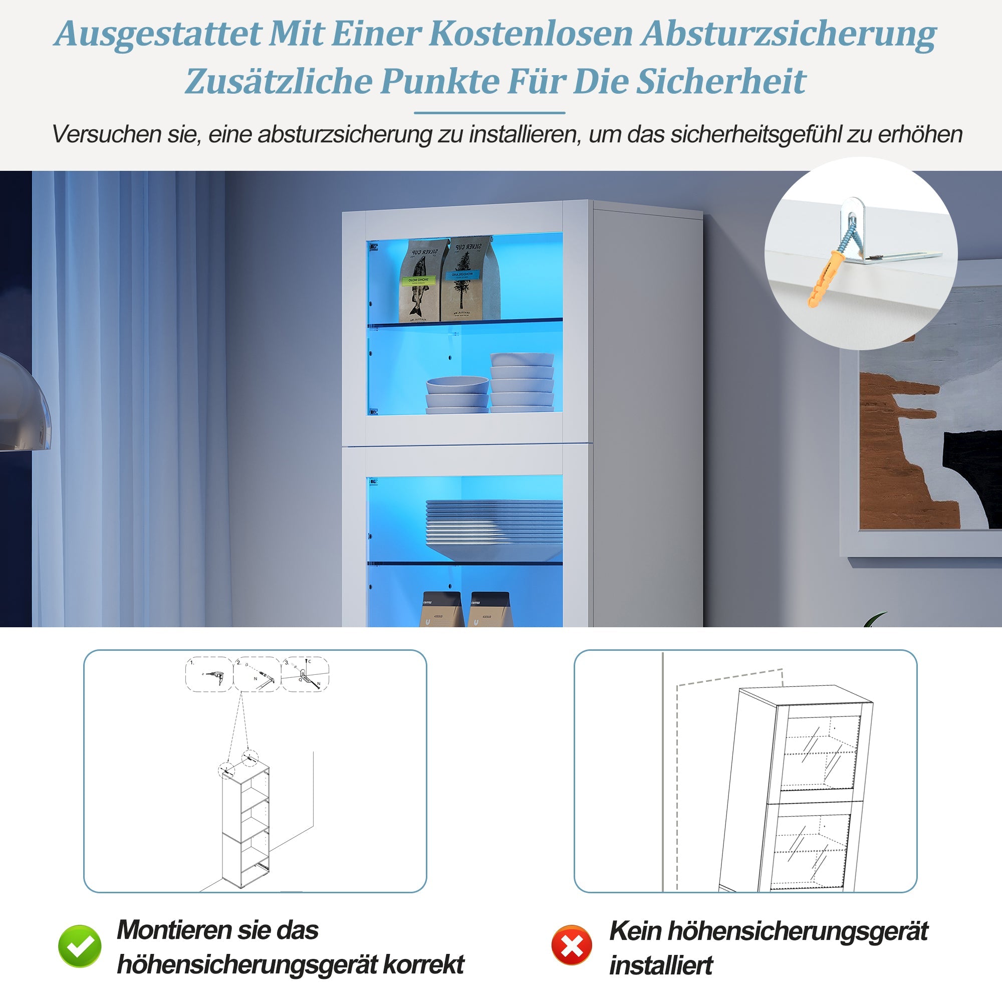 Logidon vitrine 60x40x173 cm wit hoogglans LED verlichting