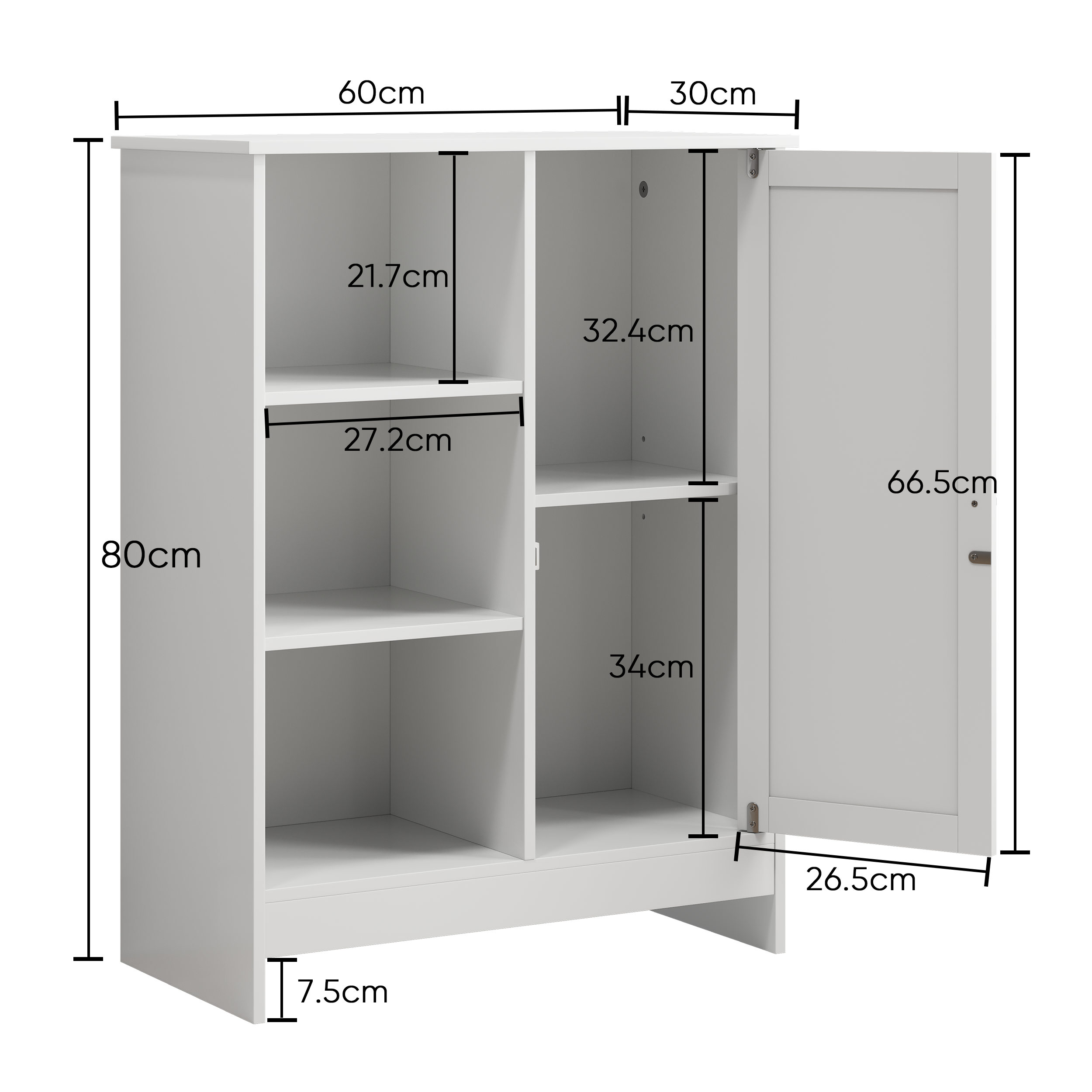 Logidon badkamermeubel wit 60x30x80 cm met 1 deur en 3 vakken