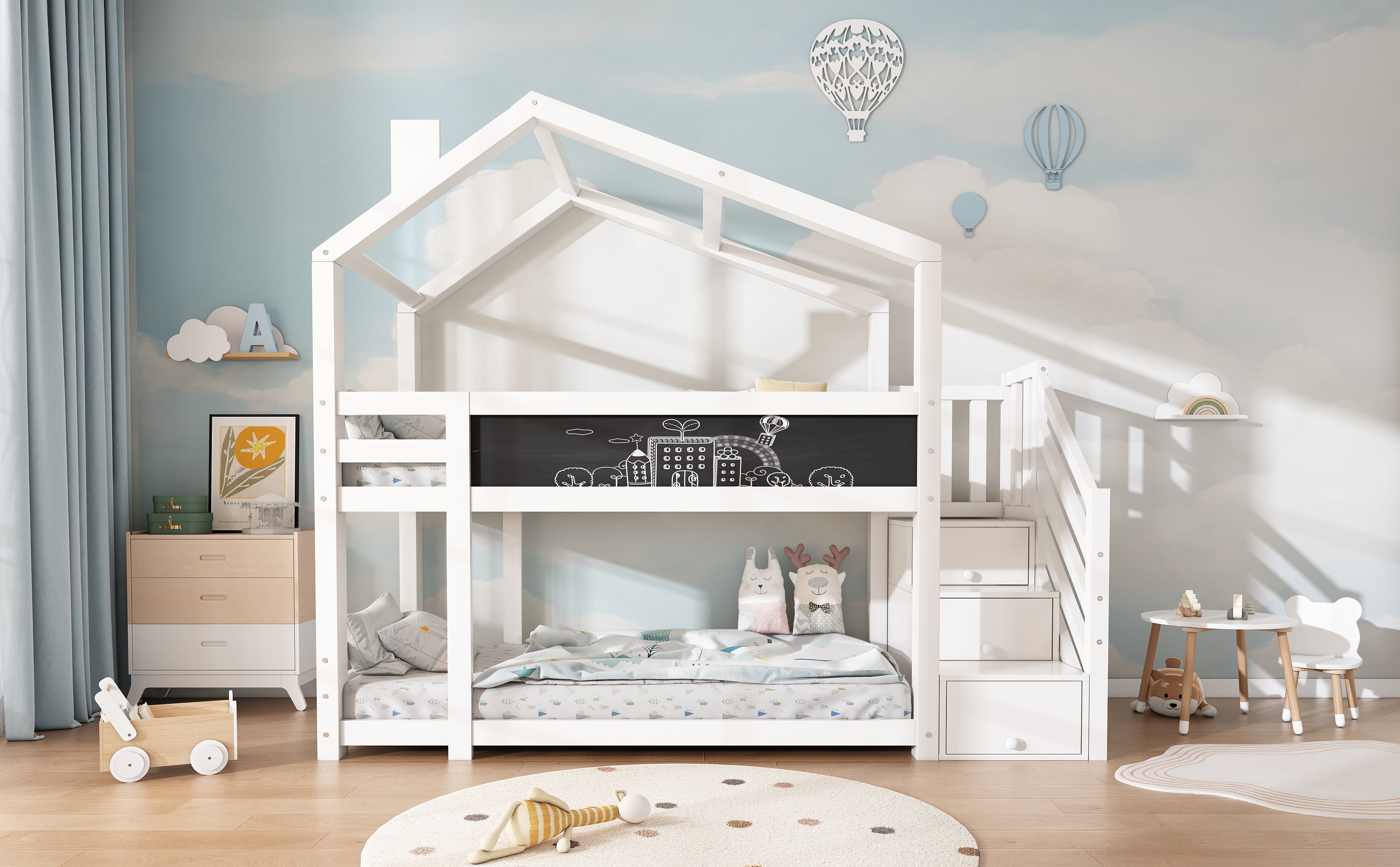 Logidon stapelbed boomhut 90x200 wit met schouw en opbergruimte