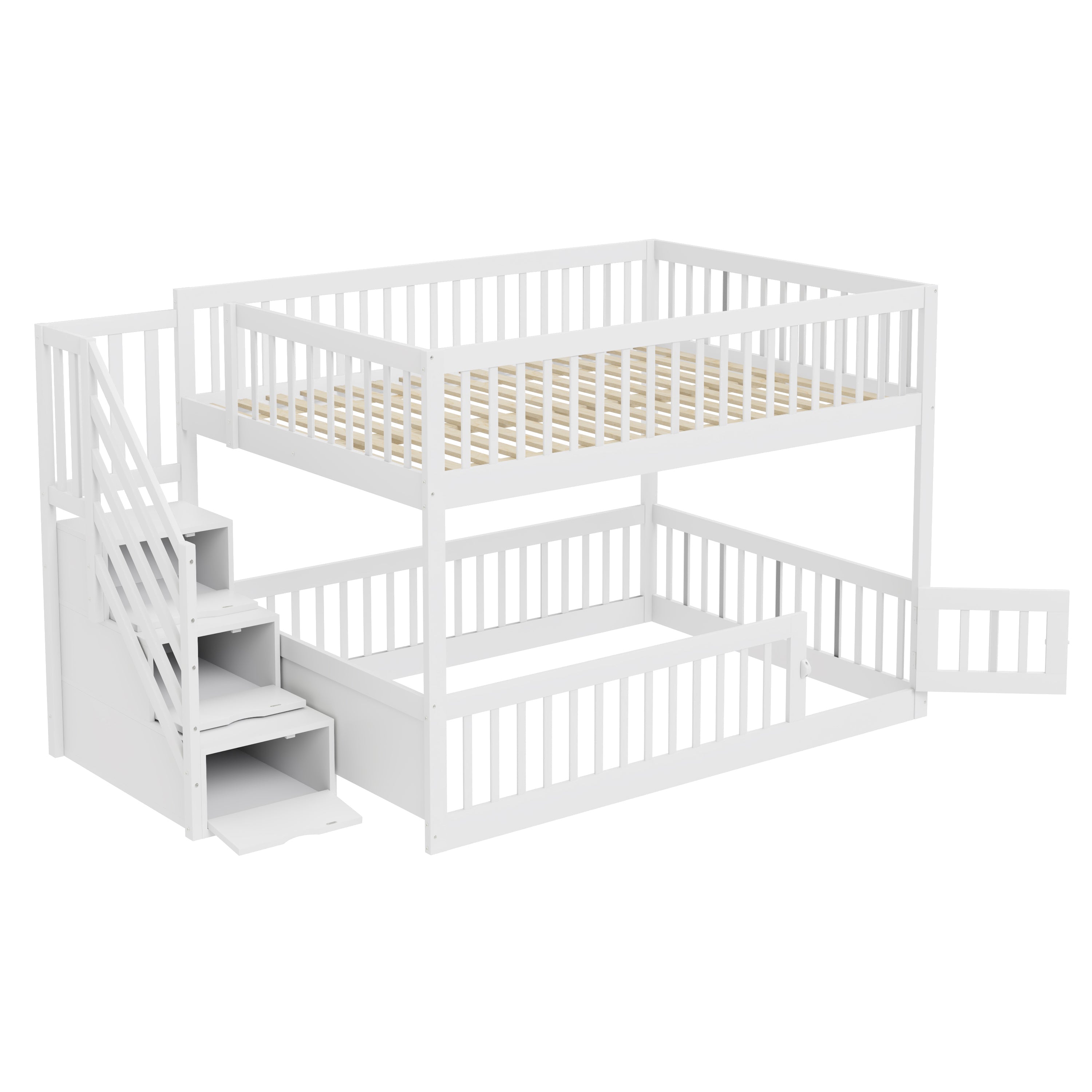 Logidon stapelbed 140x200 met trap en lades wit