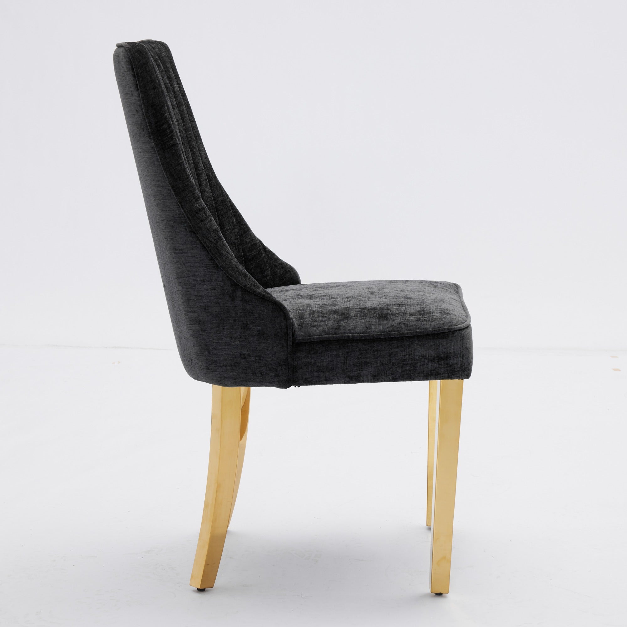 Logidon Chenille Eetstoelenset Zwart Gouden Poten Set van 2 65x50x95 cm