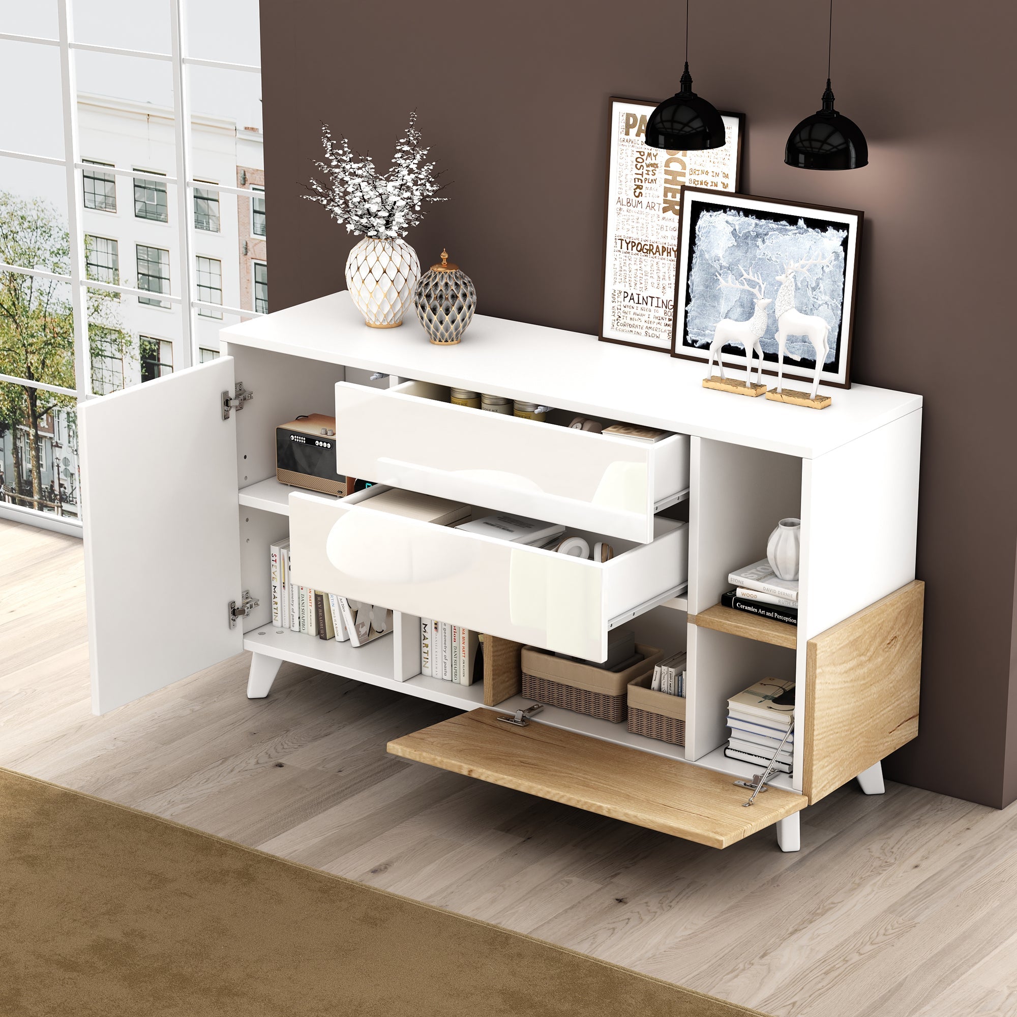 Logidon dressoir hoogglans wit 130x40x70 cm met opbergruimte