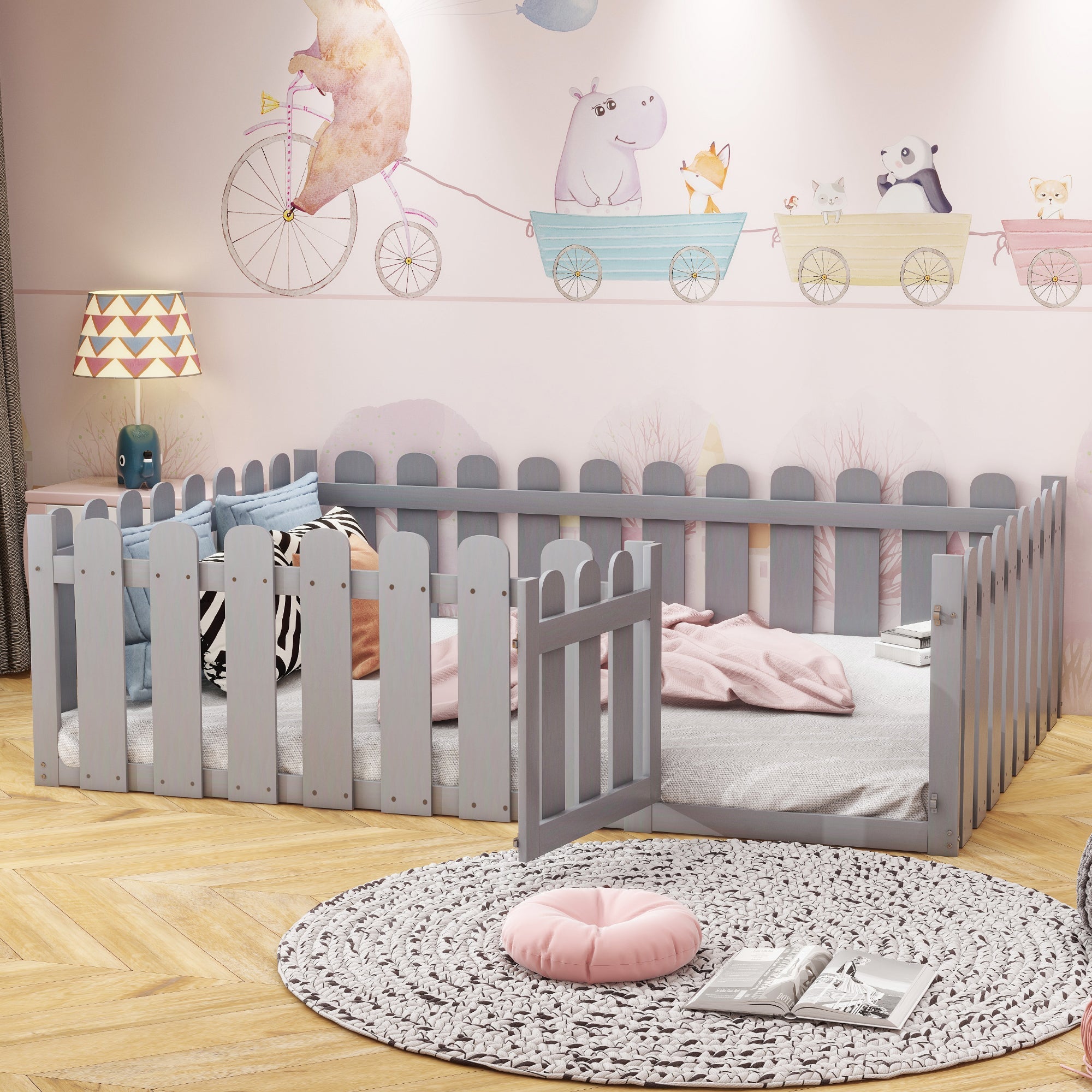 Logidon kinderbed 140 x 200 cm grijs houten frame met deur