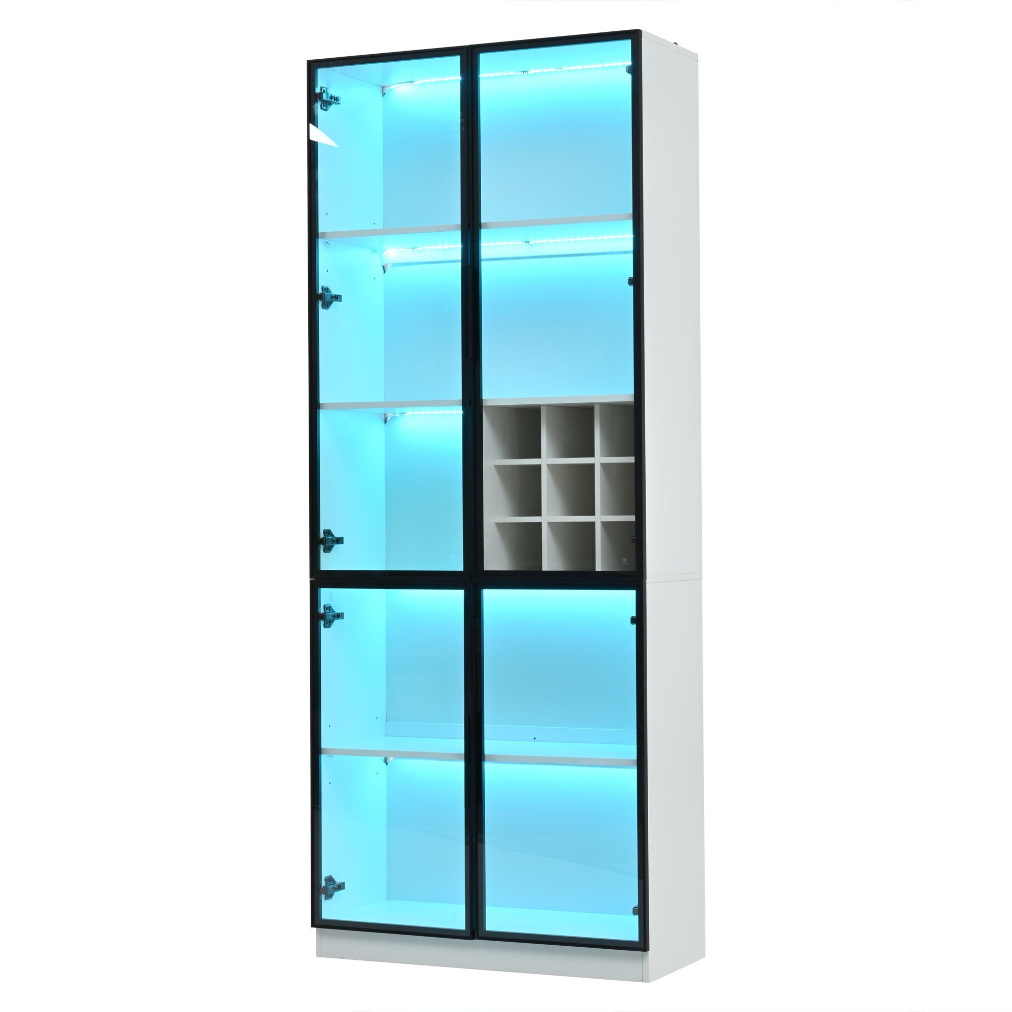 Logidon showcase 80x35x200 white glass doors LED lighting wine rack