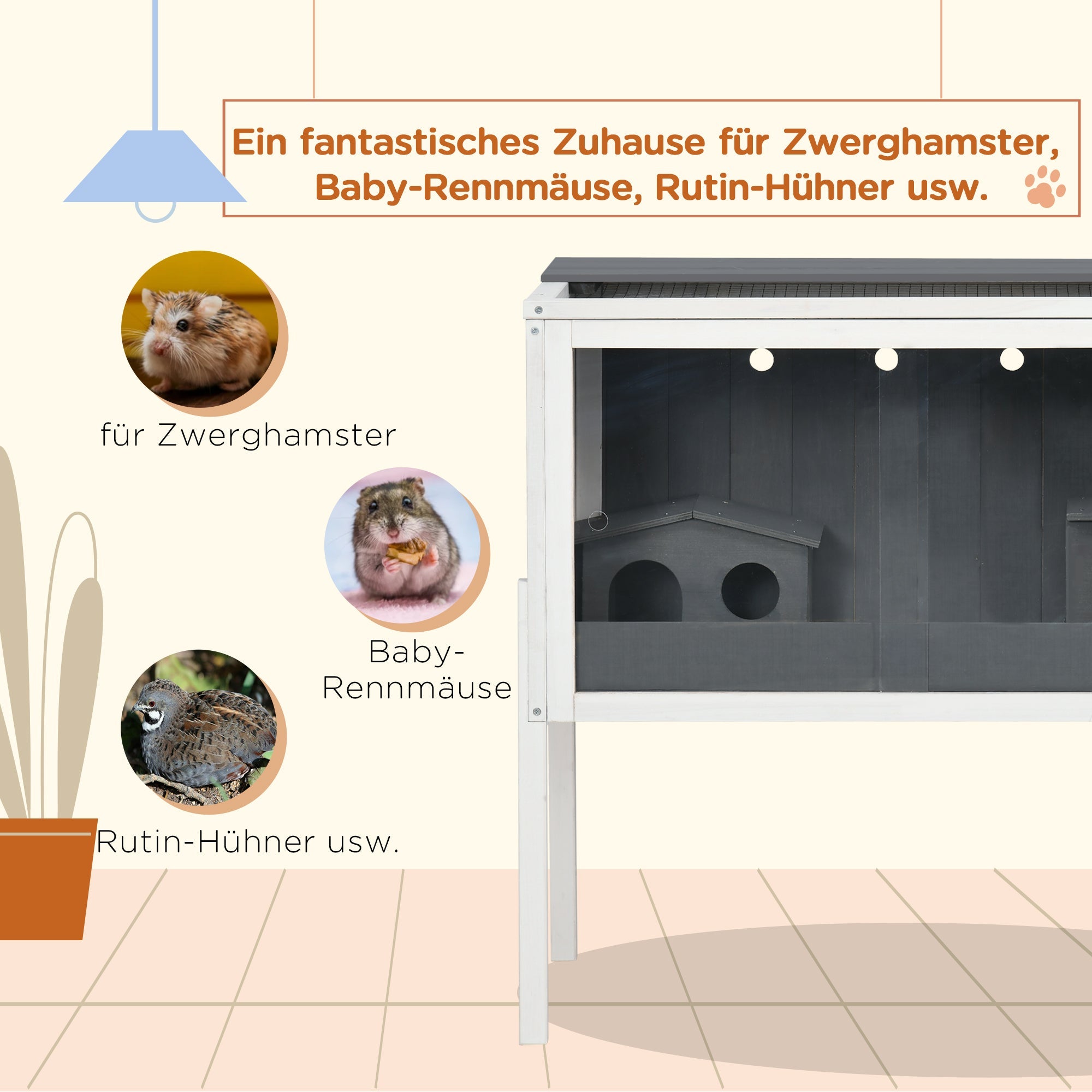 Logidon Houten Hamsterkooi 82x45x81 cm Grijs 2 Hutten