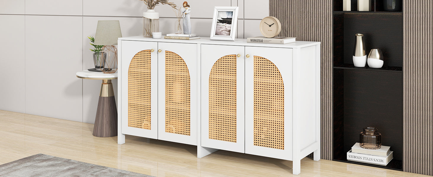 Logidon Modern dressoir 4 rotan deuren wit 145x40x80 cm