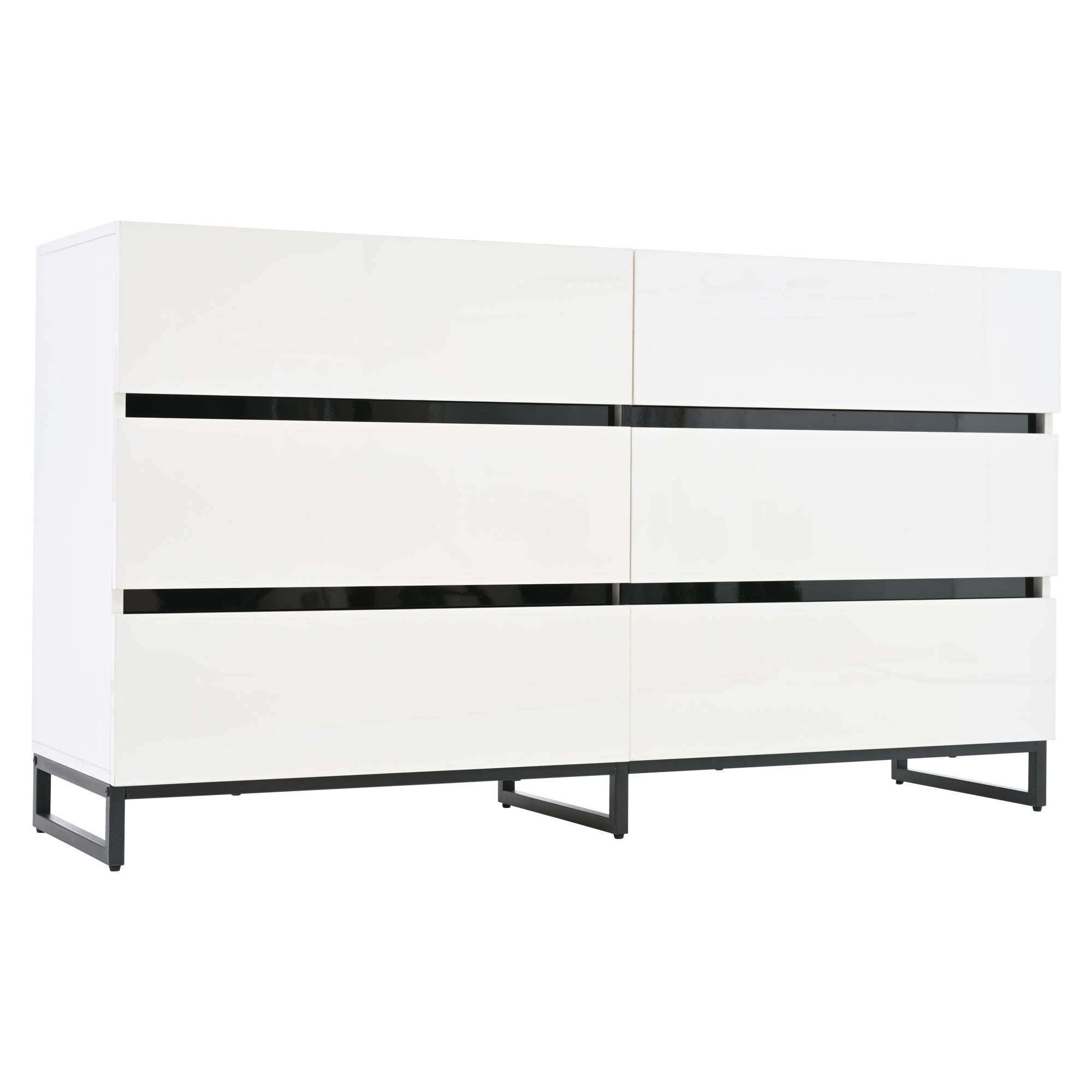 Logidon dressoir 140 cm hoogglans wit zwart met 6 lades