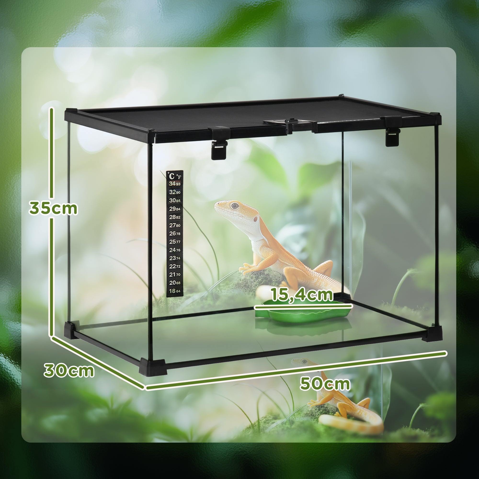 Logidon glazen terrarium 50x30x35 cm met voederopening zwart