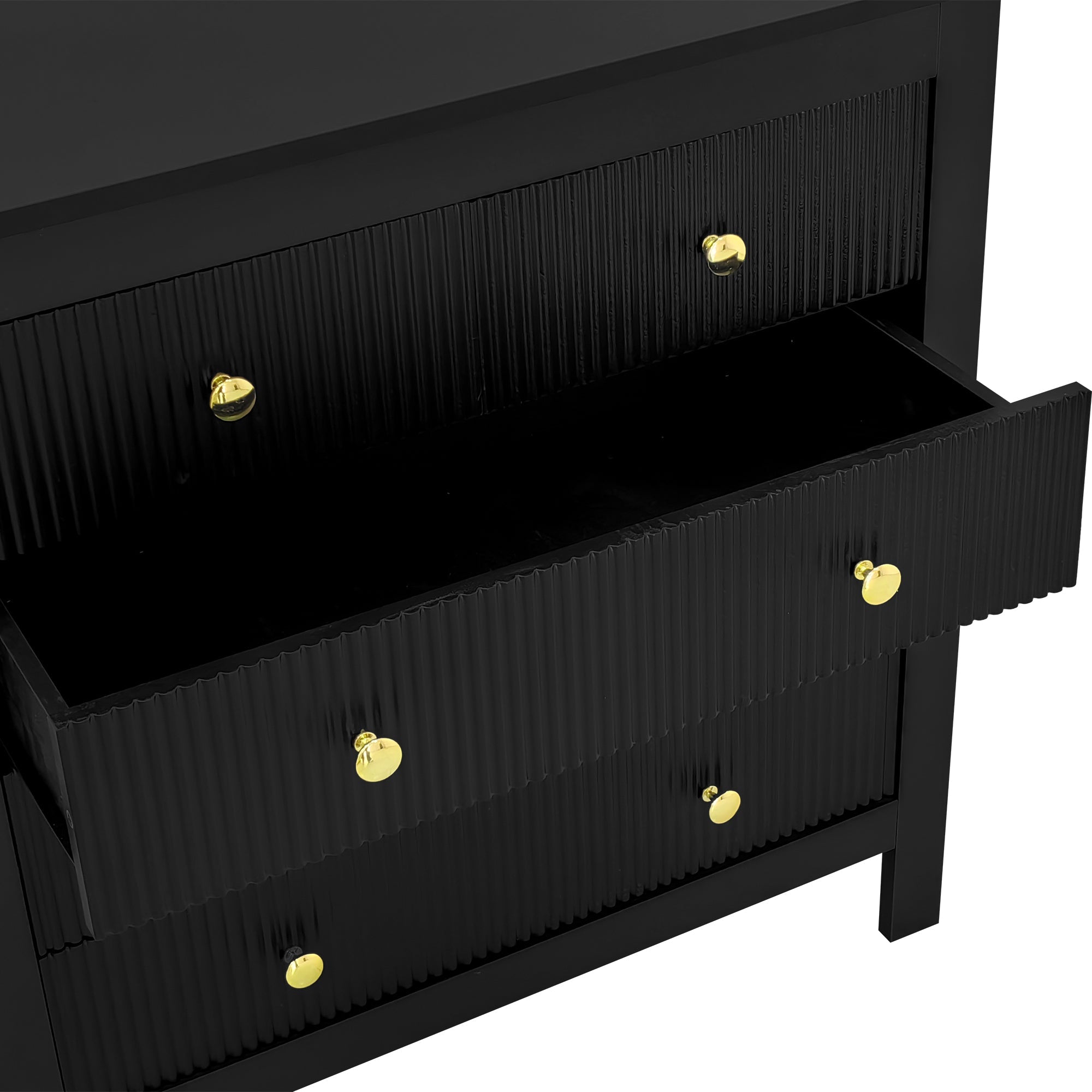 Logidon Dressoir 5 Laden Zwarte Ladekast Met Gouden Handgrepen 79 cm