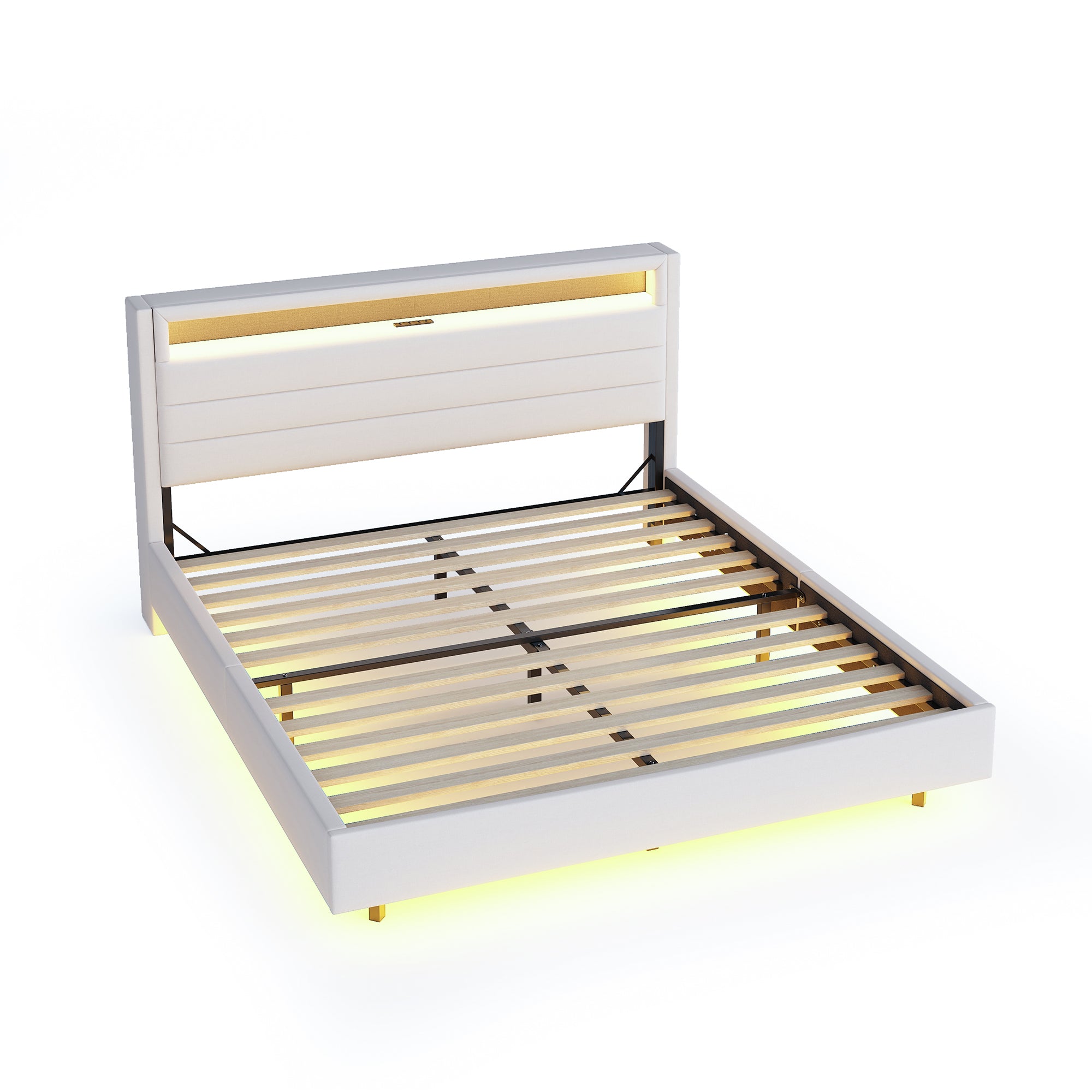 Logidon gestoffeerd bed 140x200 cm met USB oplaadpunt en LED lichtbeige