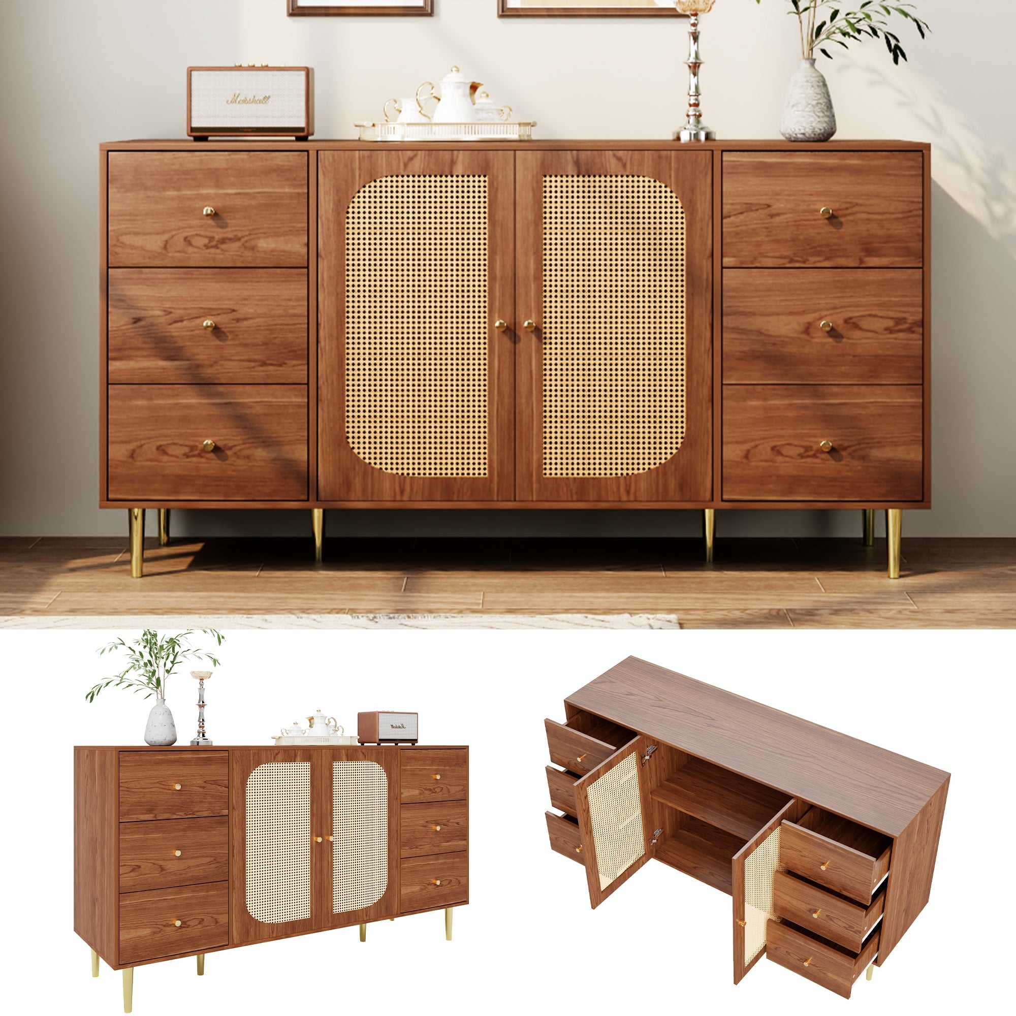 Logidon Rotan Dressoir Bruin 160x40x90 cm met Lade