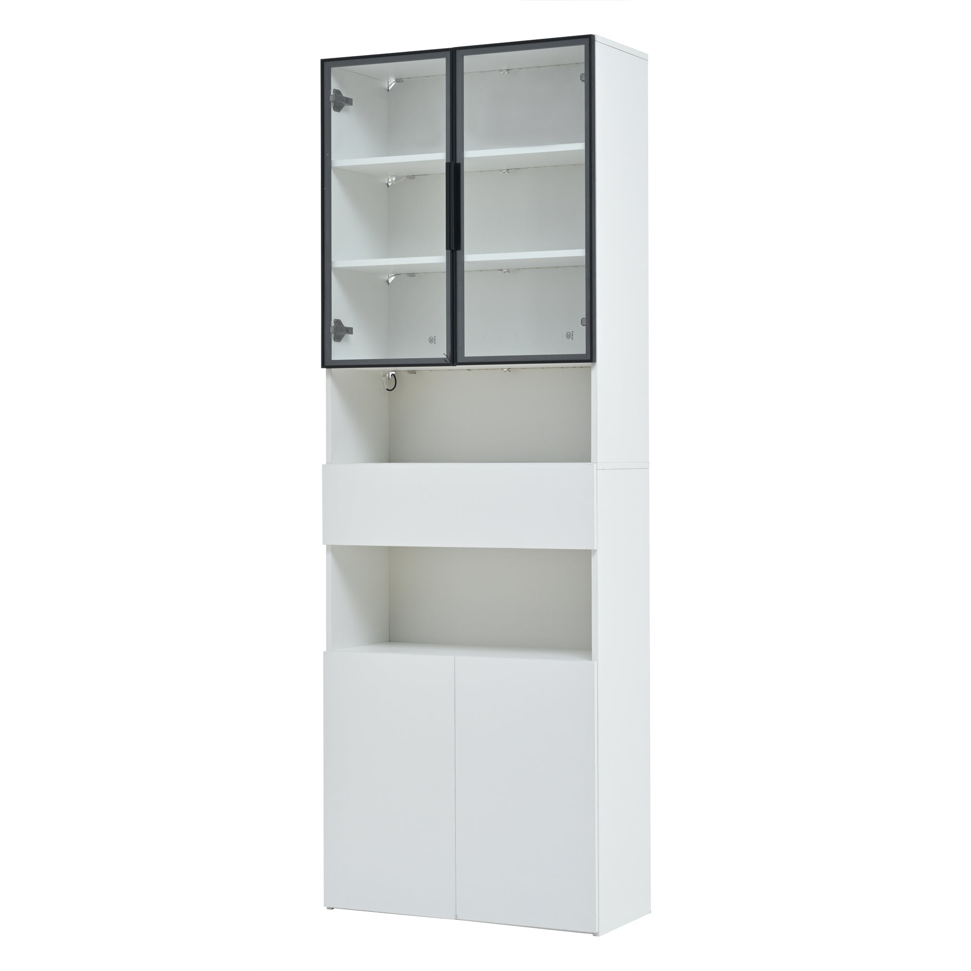 Logidon vitrinekast 70x30x200 cm witte LED glazen vitrinekast met lade