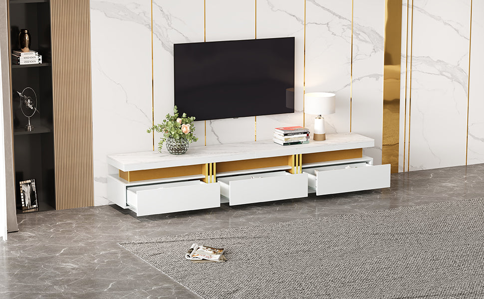 Logidon TV-meubel 200 cm marmerlook drie lades kabelmanagement