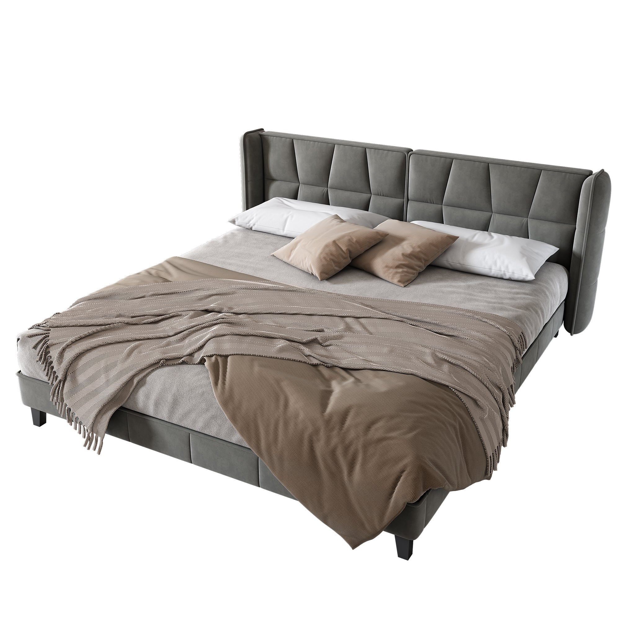 Logidon gestoffeerd bed 180x200 cm grijs fluweel met hoofdbord