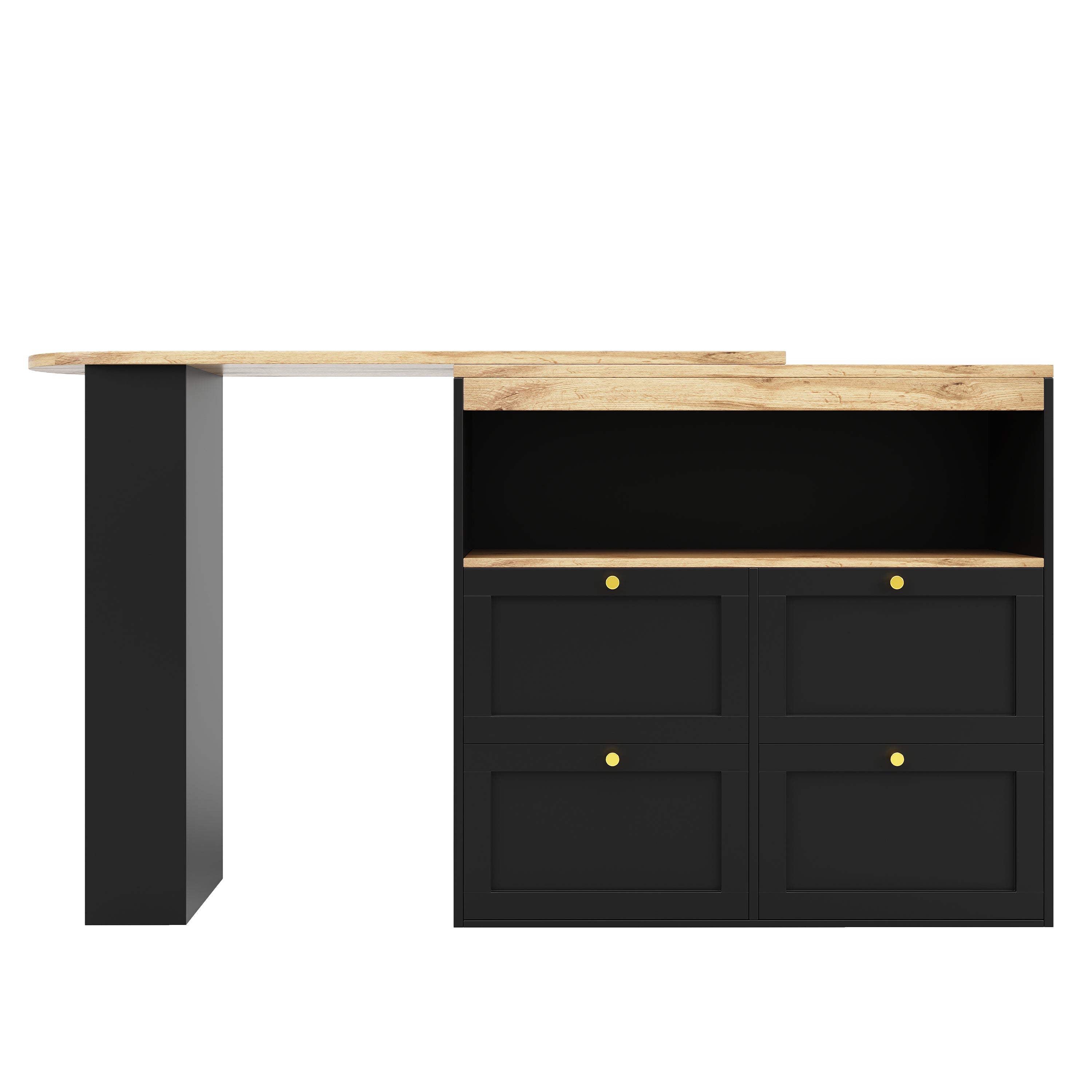 Logidon 360 graden draaibare eetbar zwart 138 cm - 4 lades