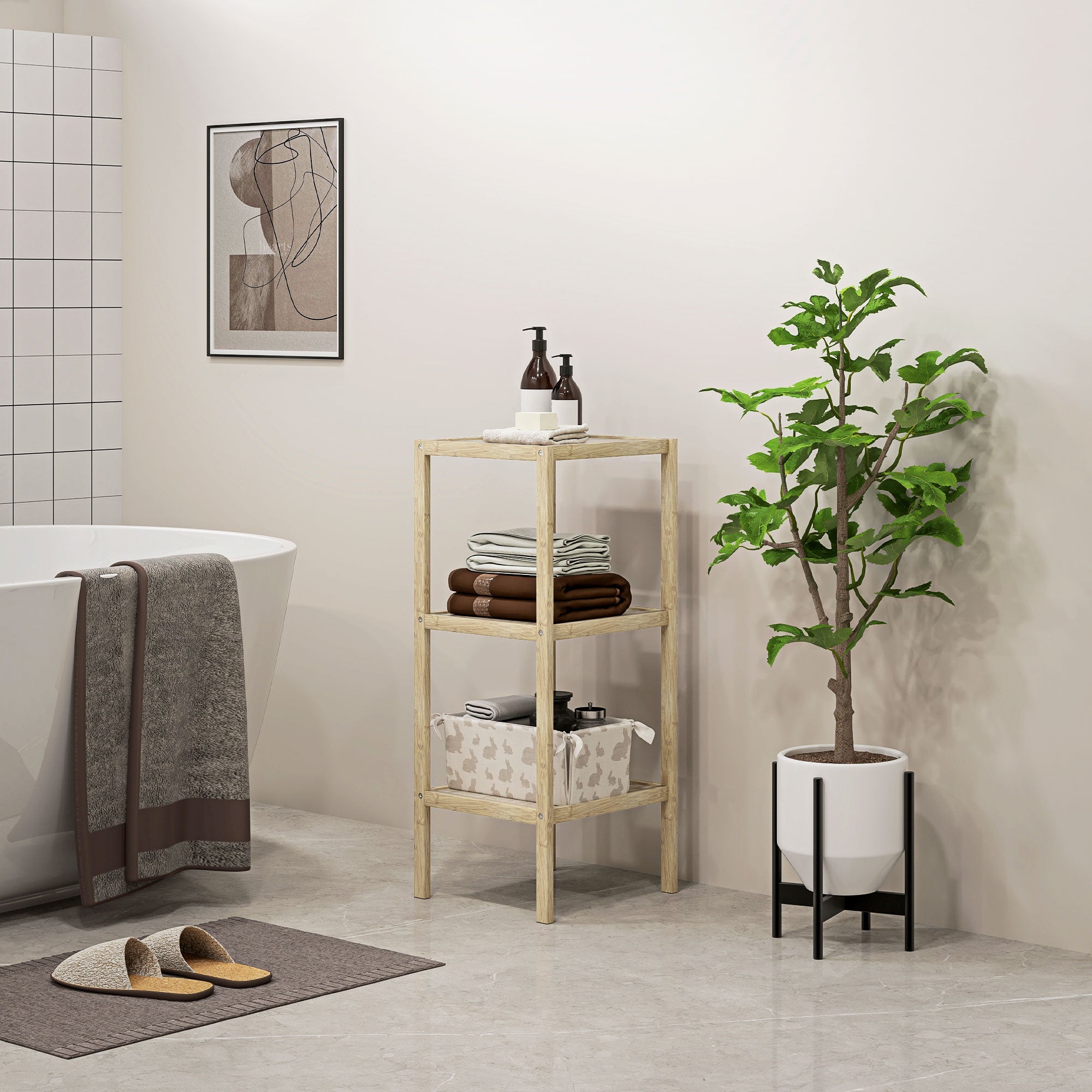 Logidon badkamerplank bamboe staande plank 3 niveaus naturel hout 33x31x78 cm