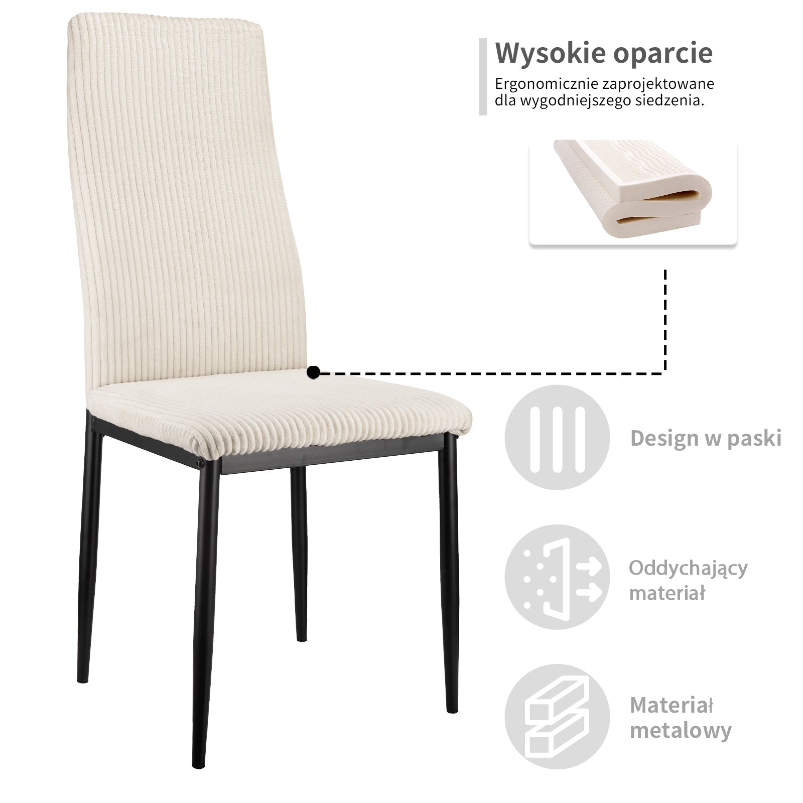 Logidon Eetkamerstoel set van 4 beige corduroy hoge rugleuning