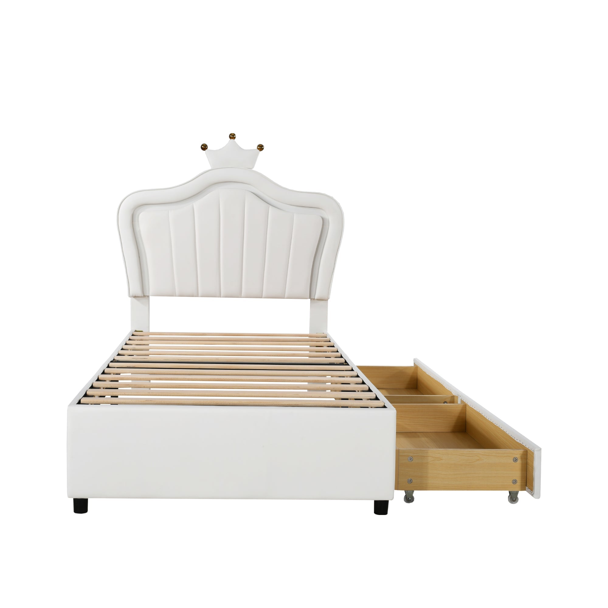 Logidon kinderbed 90x200 wit kroonbedframe LED opbergruimte
