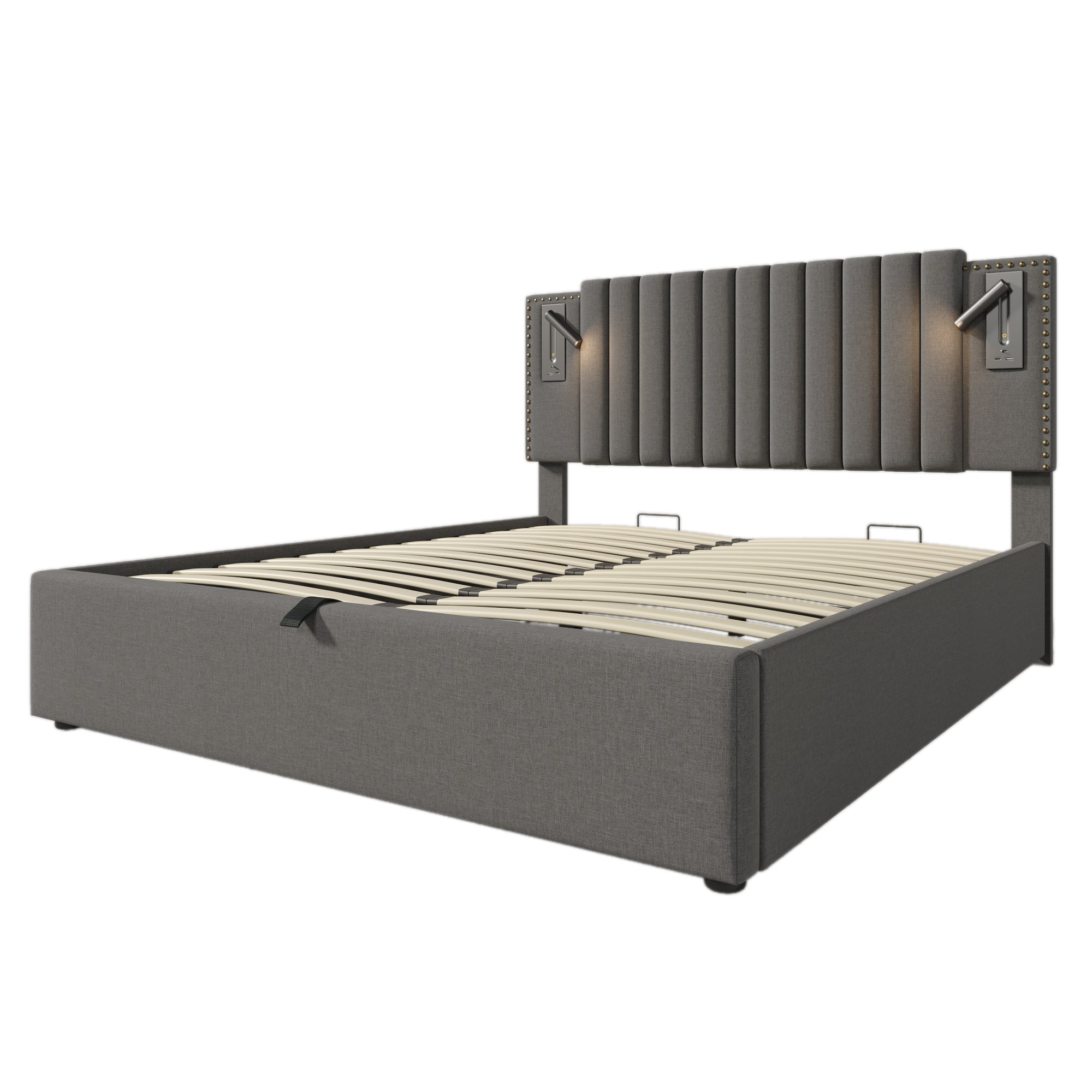 Logidon gestoffeerd bed 180x200 grijs met opbergruimte en USB-oplaadfunctie