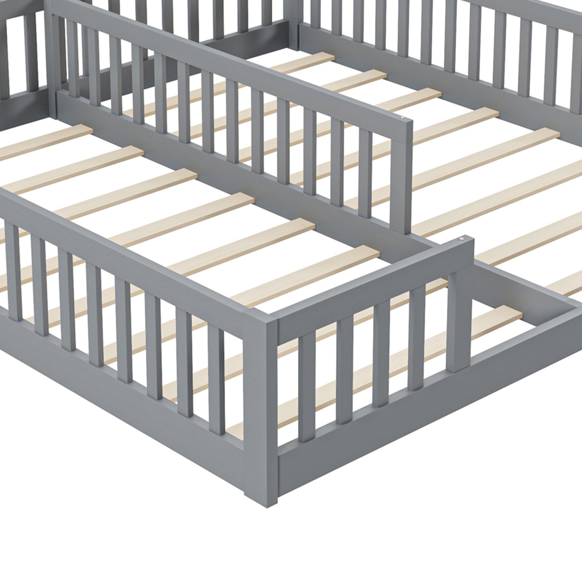 Logidon gestoffeerd bed 90x200 grijs met veiligheidsrailing lattenbodem