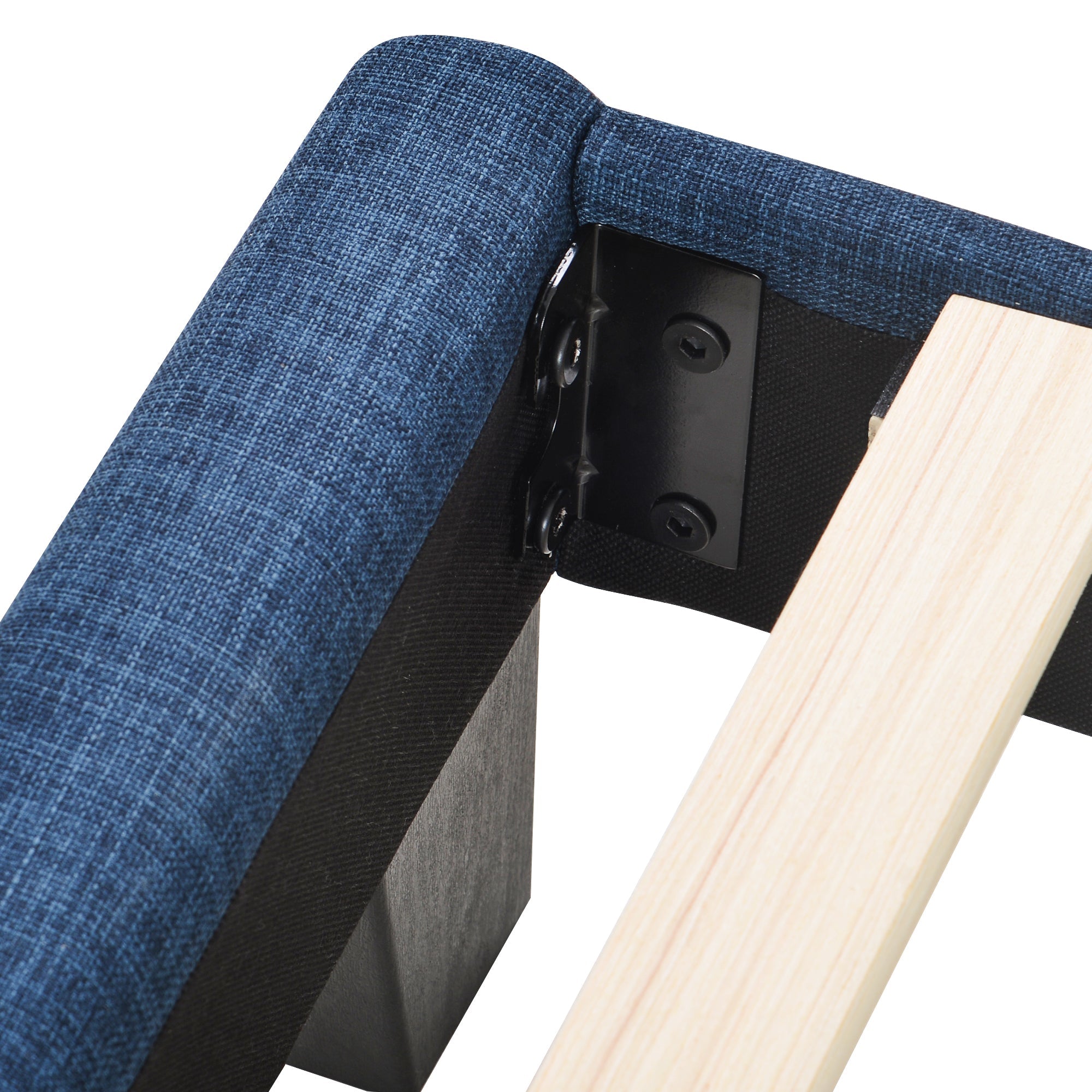 Logidon gestoffeerd bed 90x200 blauw linnen met gecapitonneerd hoofdeinde