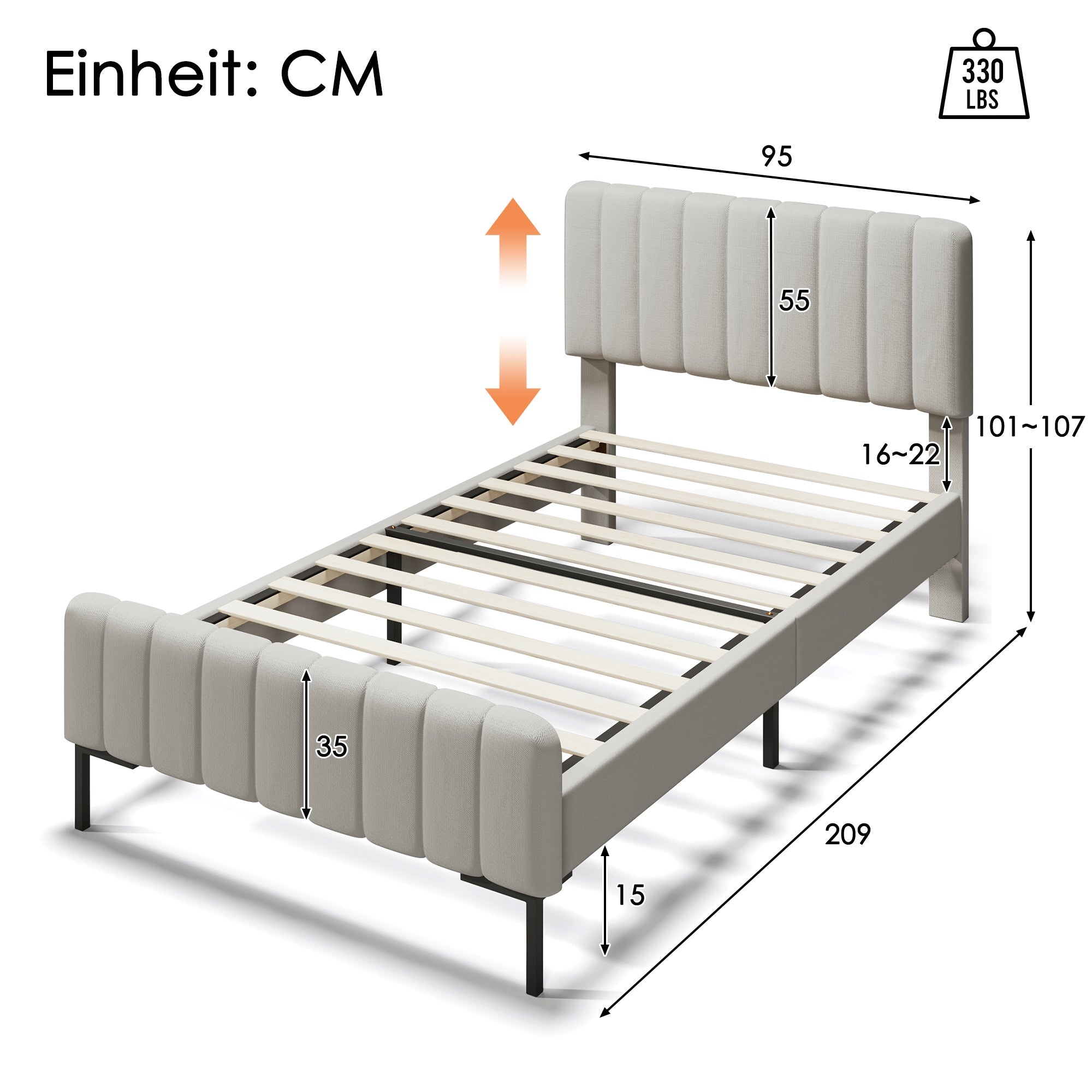 Logidon Gestoffeerd bed 90x200 cm met verstelbaar hoofdbord grijsbeige