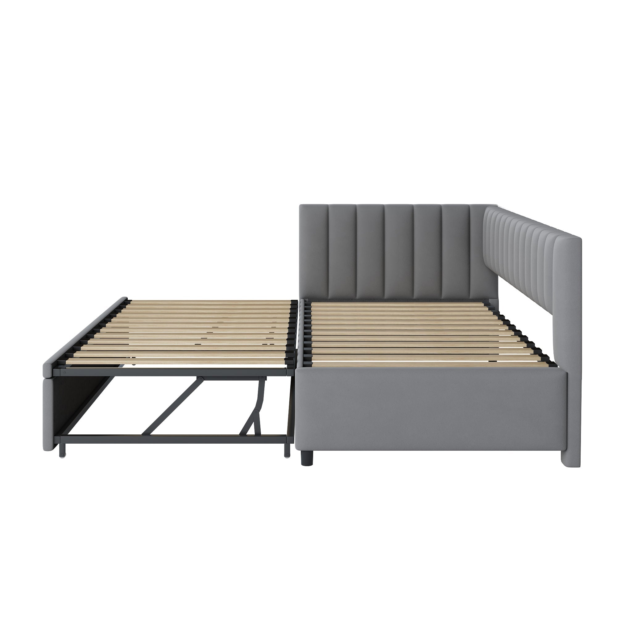 Logidon L-vorm slaapbank fluweelgrijs met onderschuifbed 90x200/180x200
