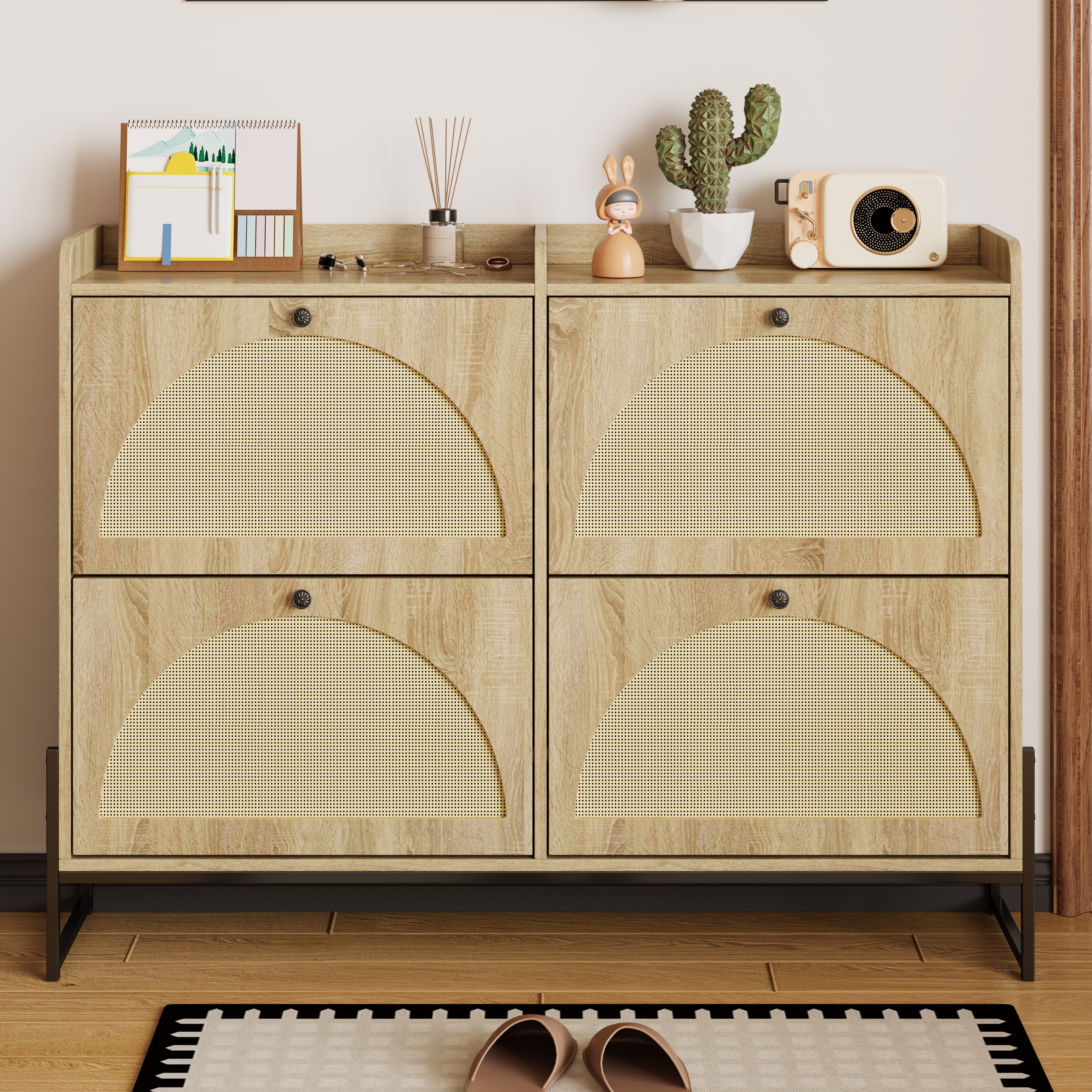 Logidon shoe cabinet narrow 4 flaps natural color 118 cm