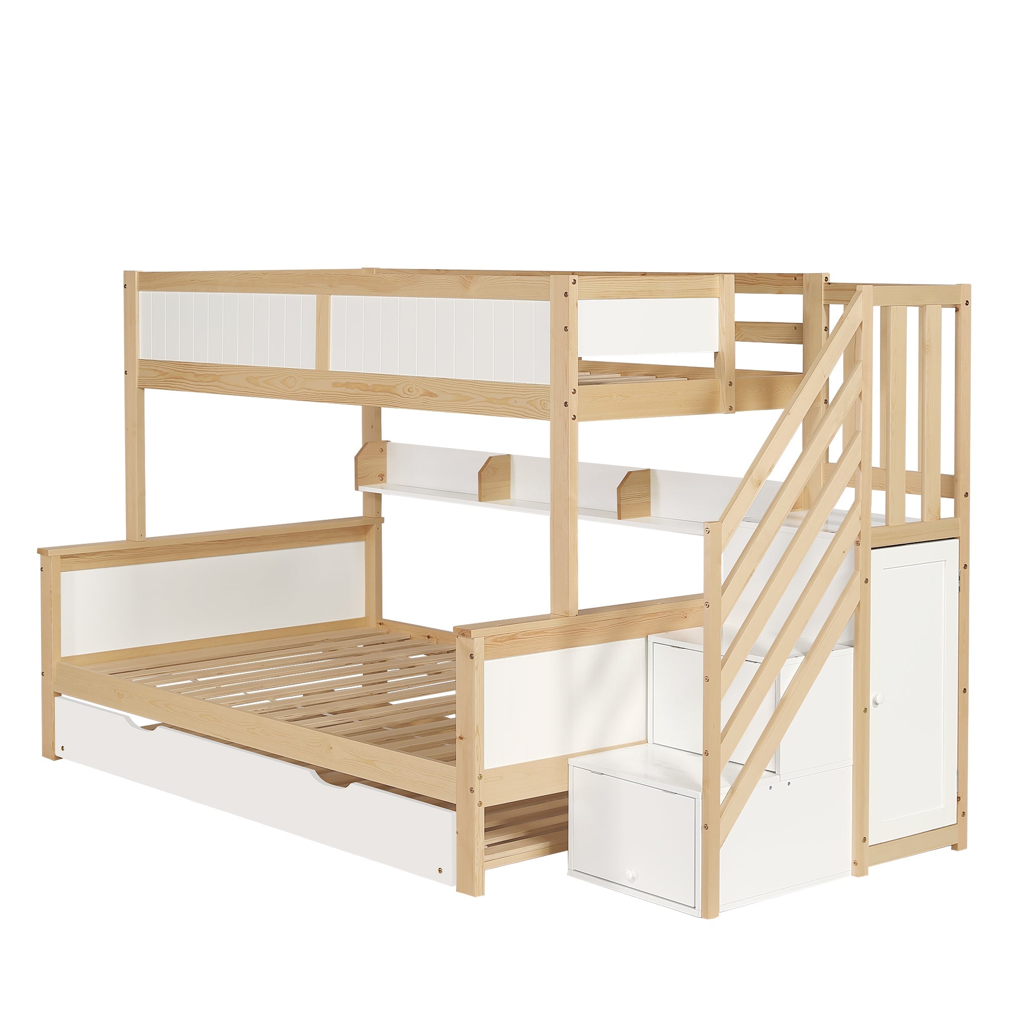 Logidon stapelbed naturel raster hoektrap onderschuifbed 90x200 120x200