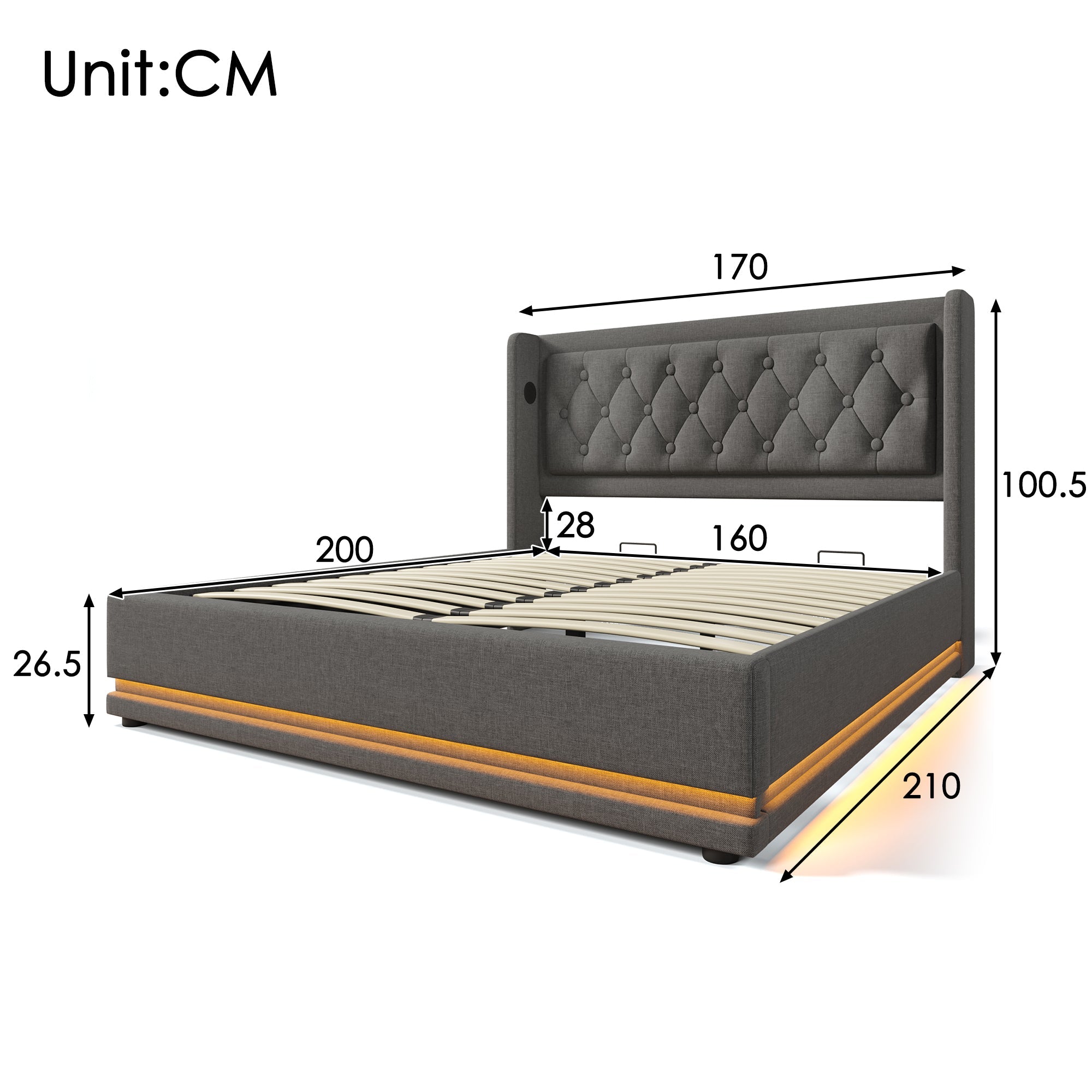 Logidon gestoffeerd bed 160x200 cm grijs fluweel opbergruimte USB-C oplaadfunctie