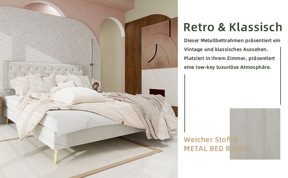 Logidon bed 160x200 platformbed met hoofdeinde van beige stof