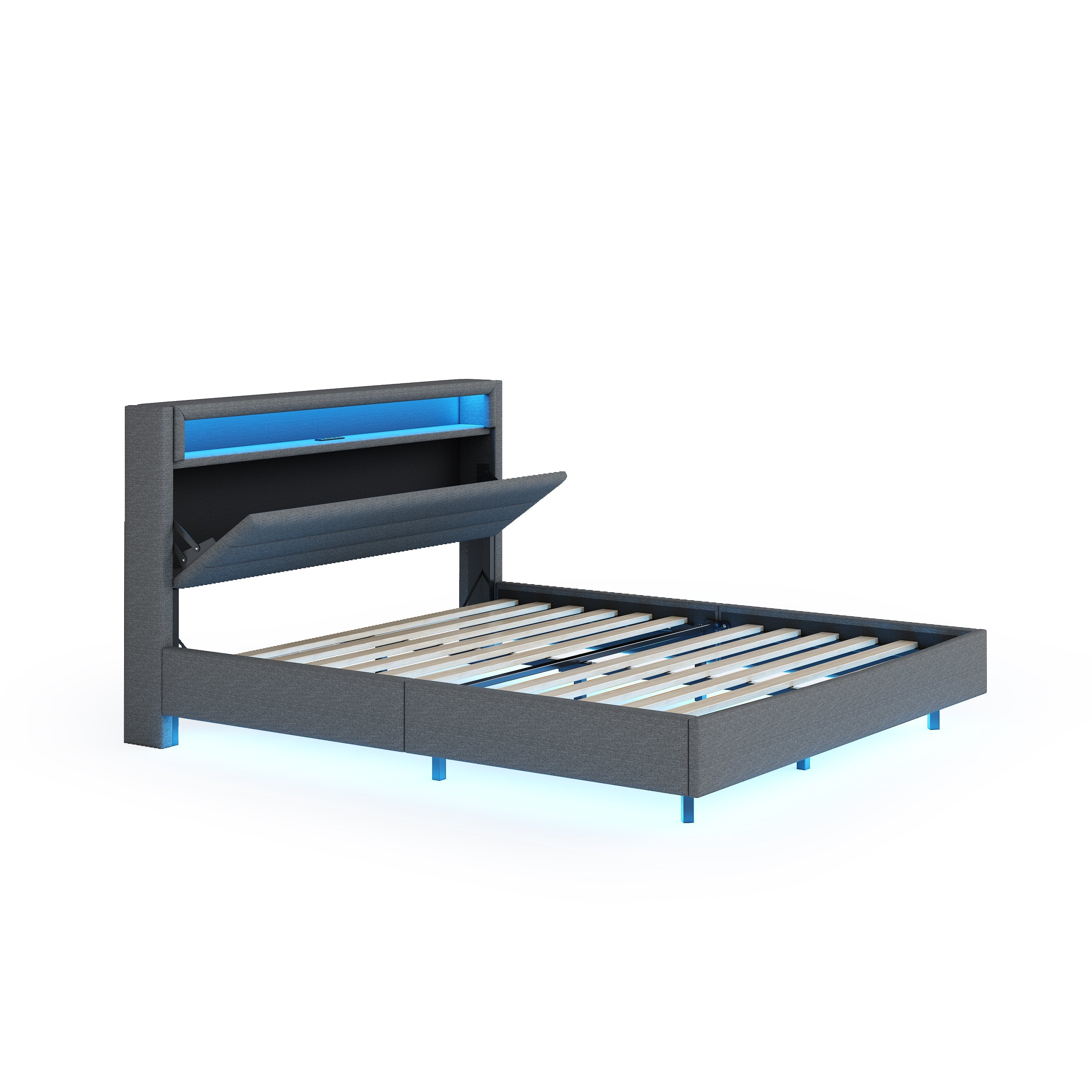 Logidon bed 140x200 cm grijs USB-aansluiting LED omkeerbaar hoofdeinde